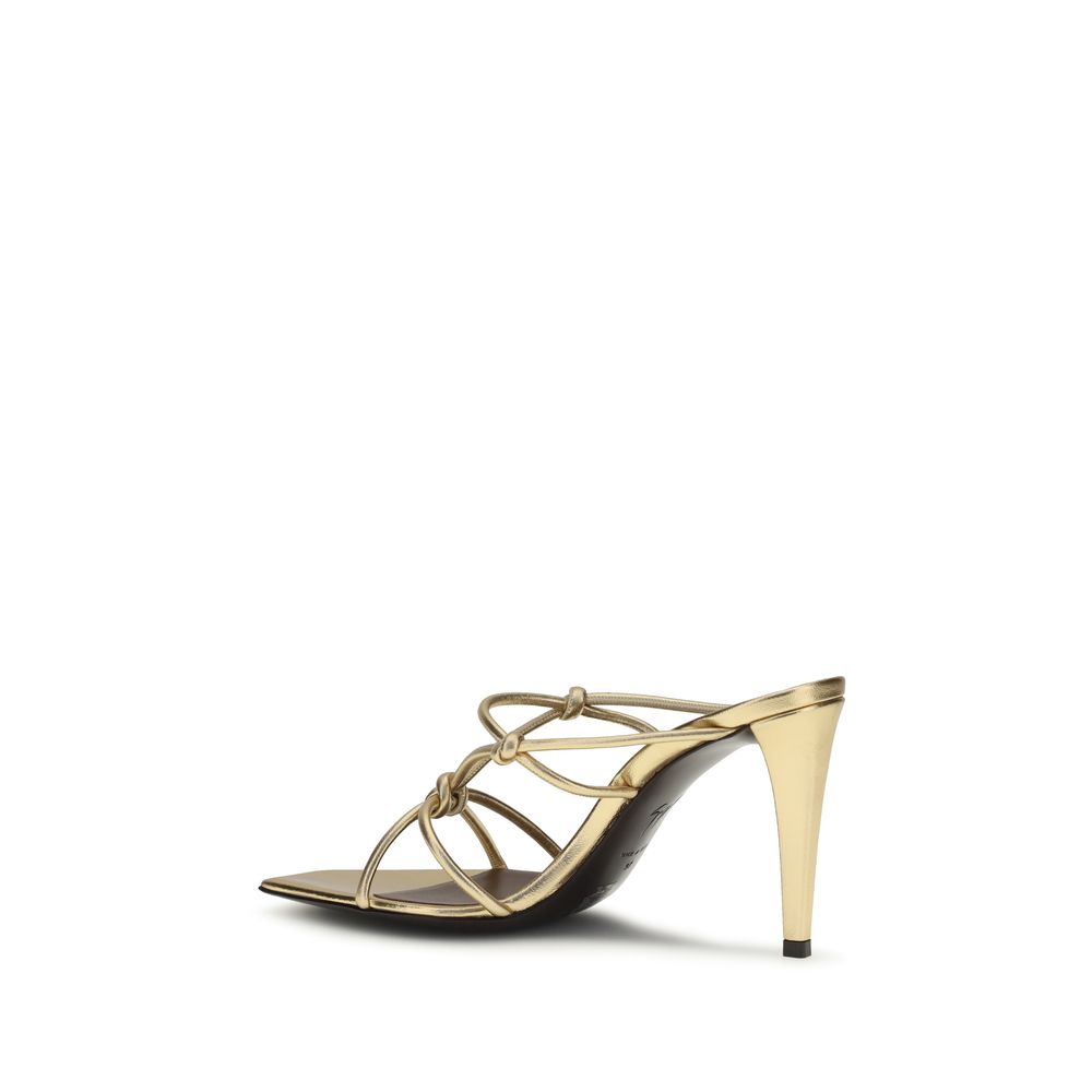Giuseppe Zanotti Gold Calf Leather Bos Taurus Stiletto Heel Women's Sandals