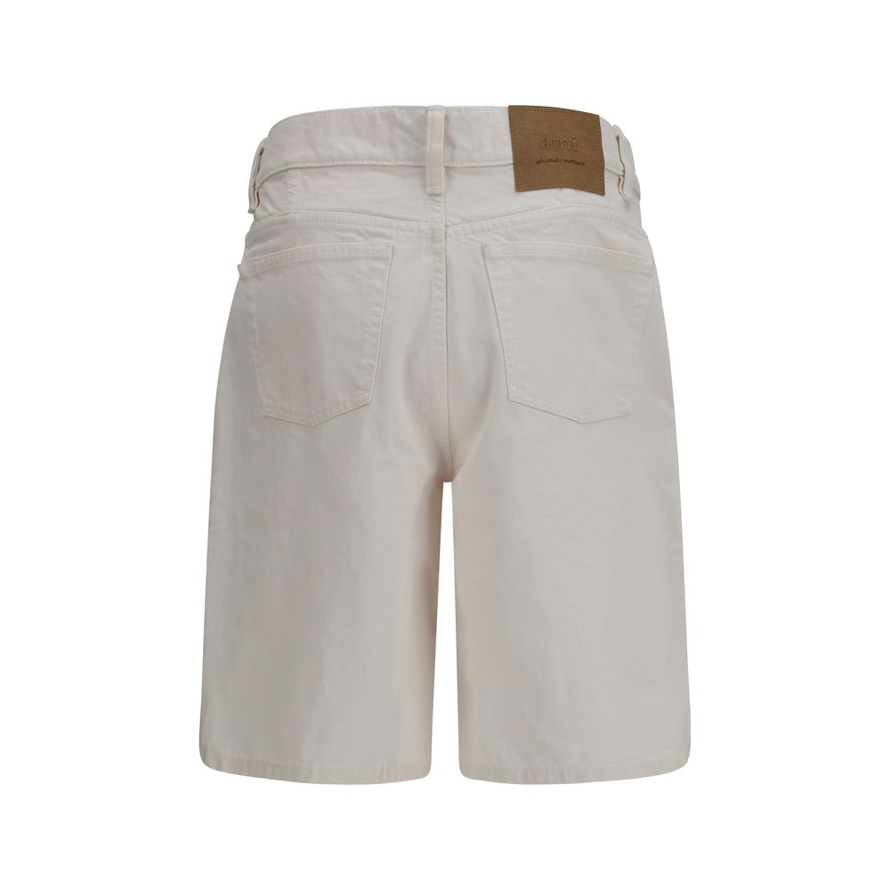 Ami Paris White Cotton Bermuda Men's Shorts