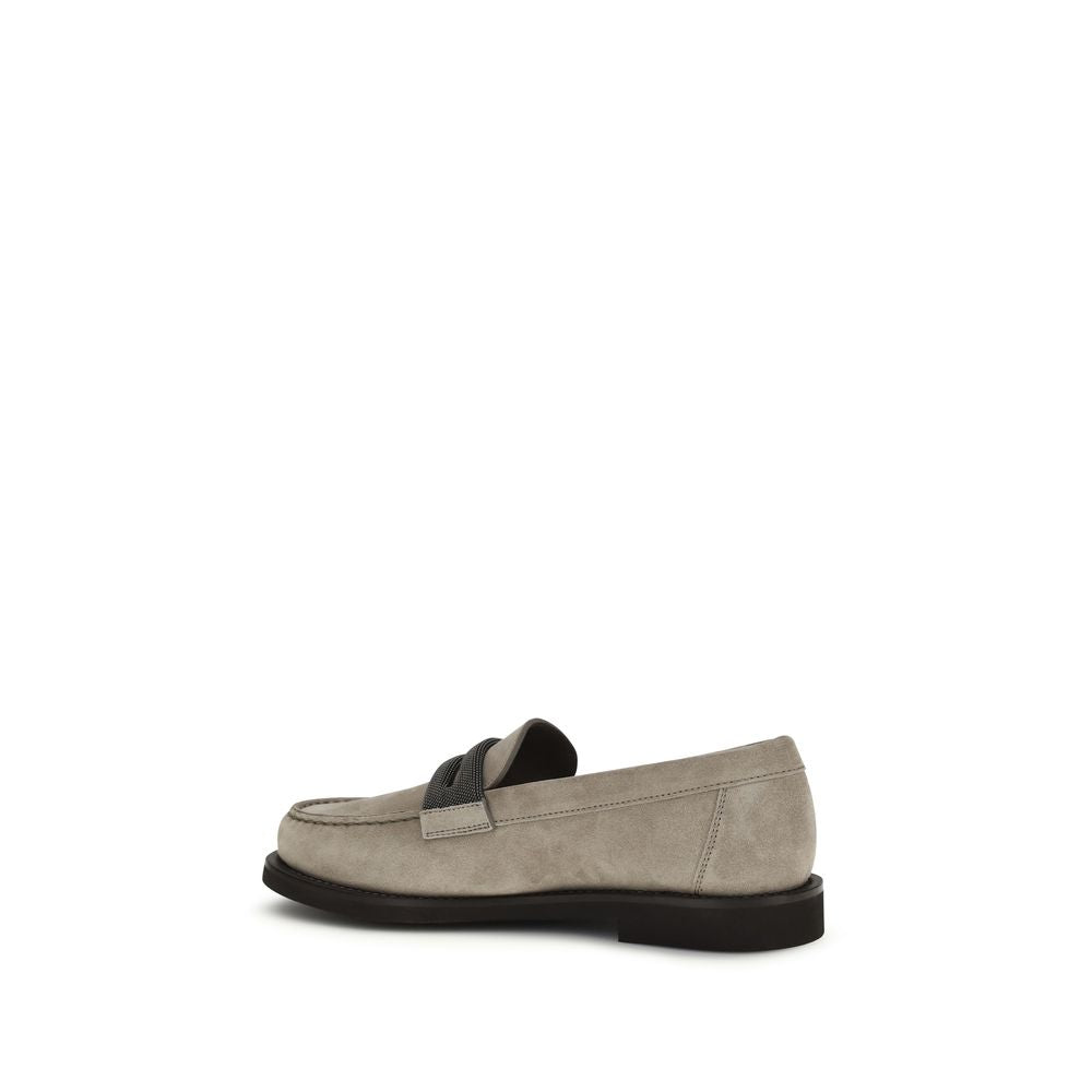 Brunello Cucinelli Gray Calf Leather Bos Taurus Slip-On Women's Loafers