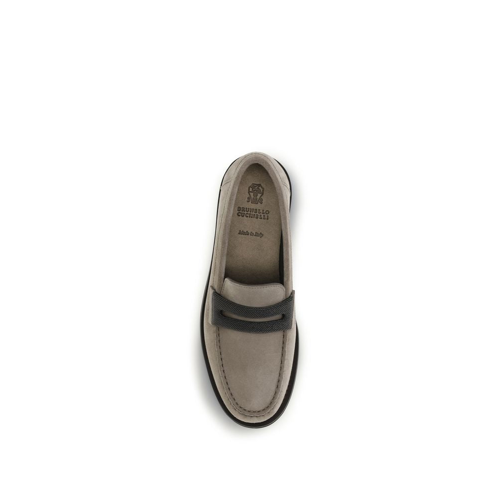 Brunello Cucinelli Gray Calf Leather Bos Taurus Slip-On Women's Loafers