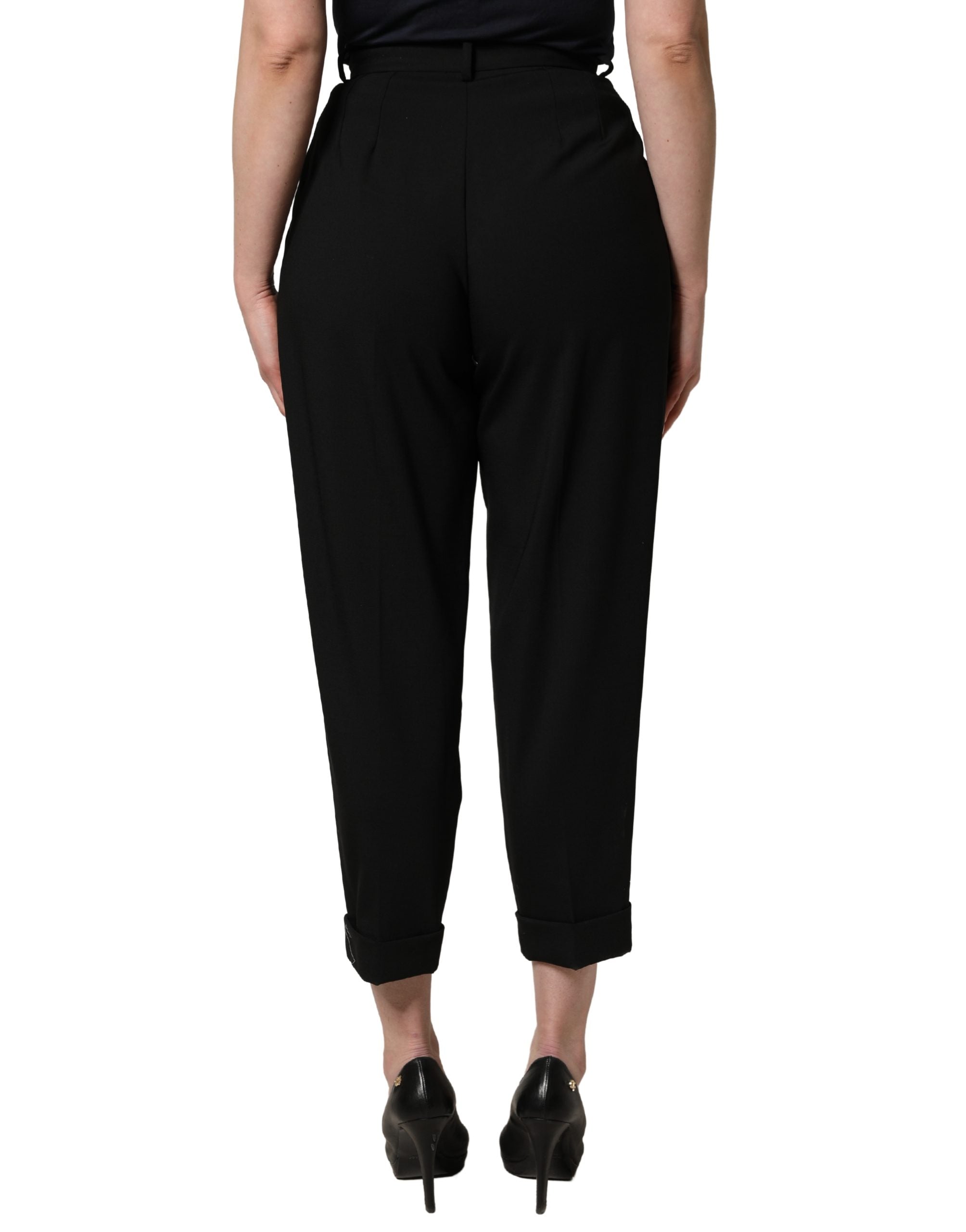 Dolce & Gabbana Black Wool High Waist Cropped Trouser Women's Pants