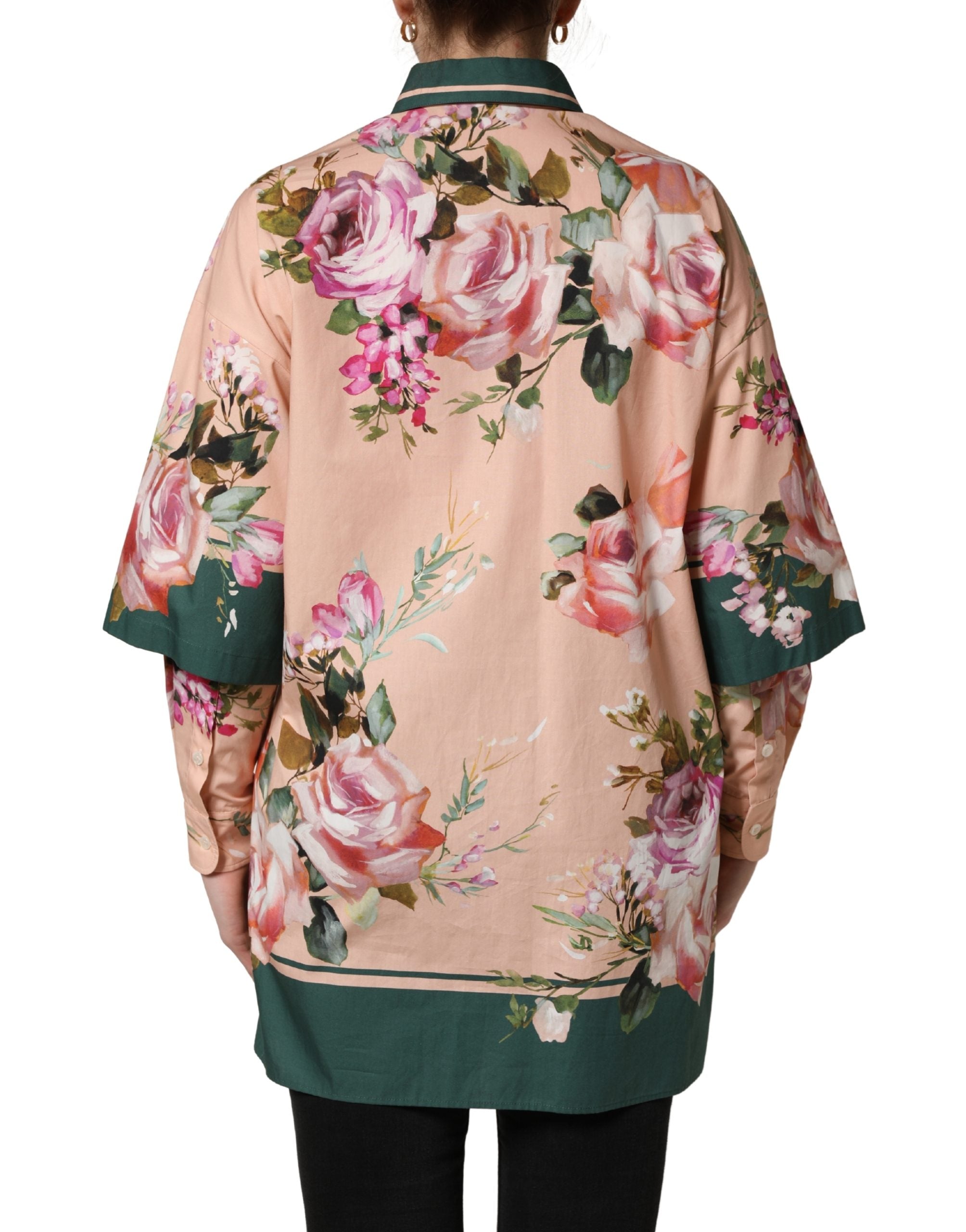 Dolce & Gabbana Pink Floral Cotton Button Front Shirt Women's Top