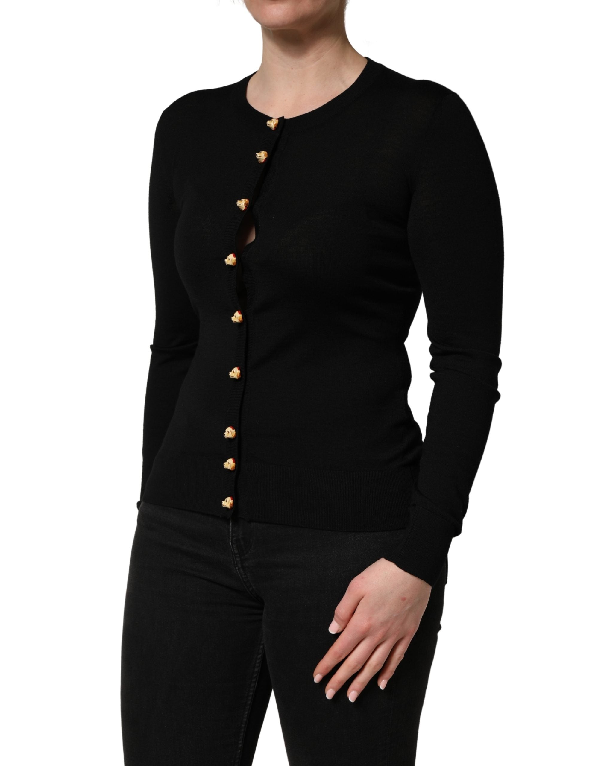 Dolce & Gabbana Black Wool Knitted Button Front Cardigan Women's Sweater (Pre-Owned)