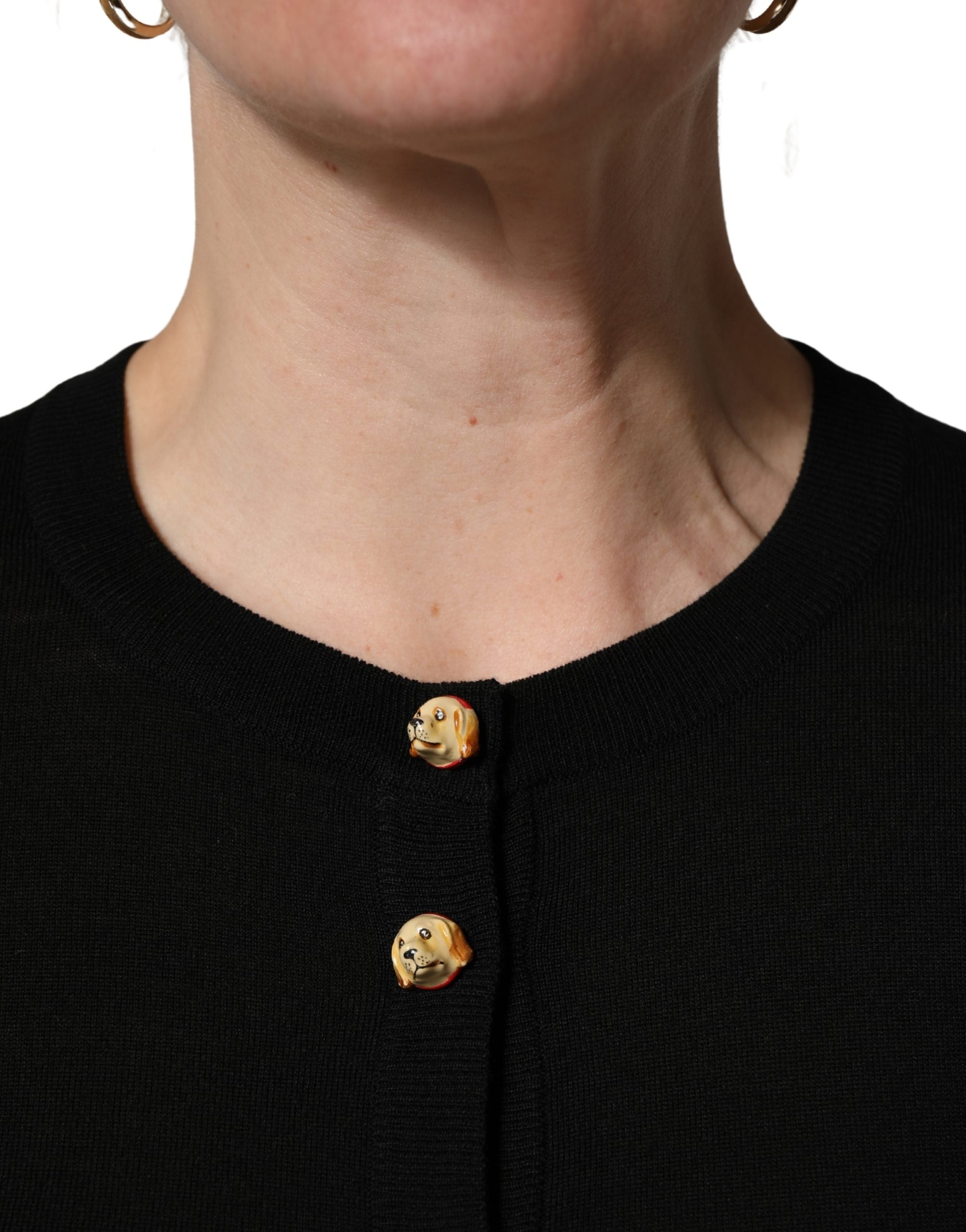 Dolce & Gabbana Black Wool Knitted Button Front Cardigan Women's Sweater (Pre-Owned)