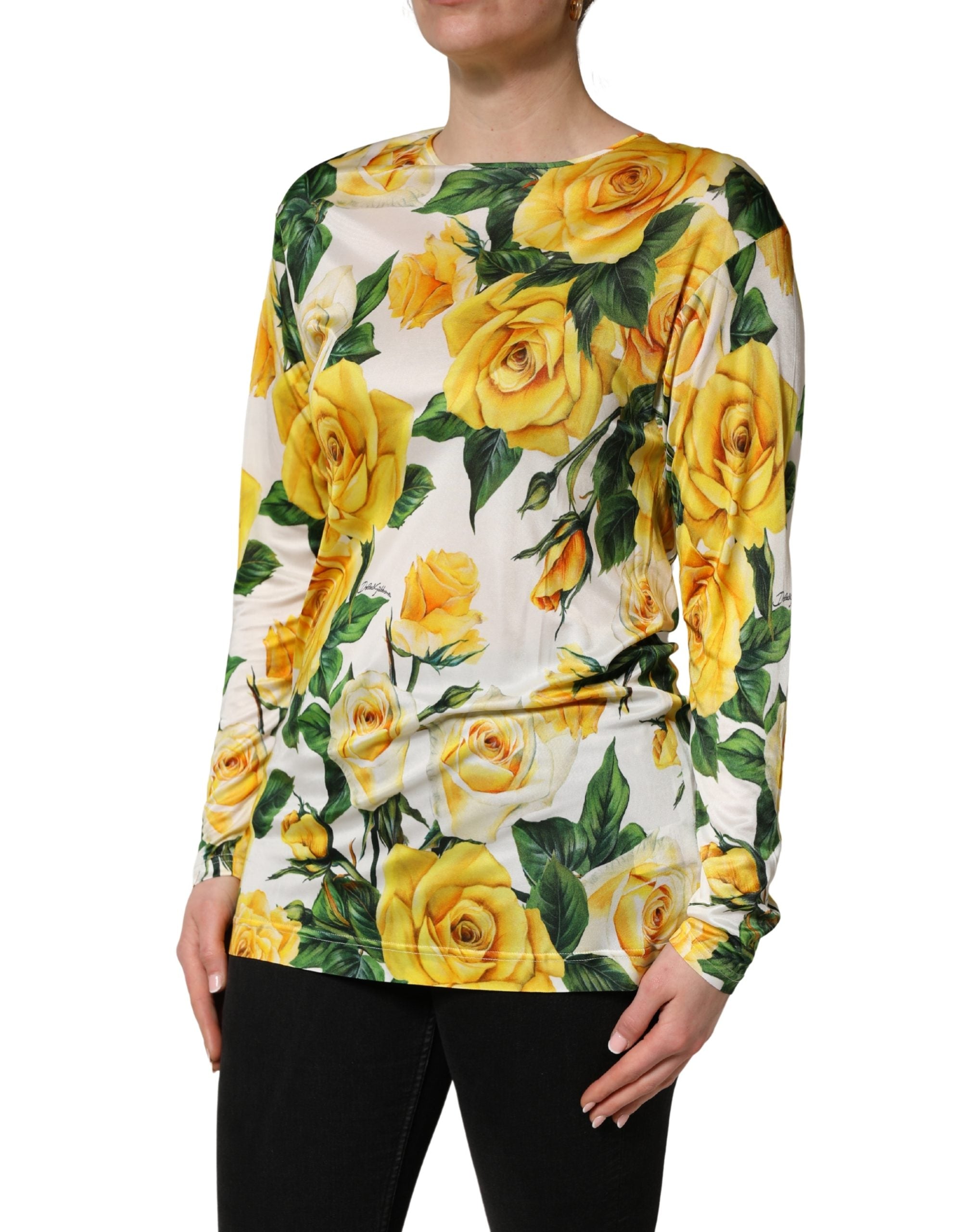 Dolce & Gabbana Yellow Rose Floral Long Sleeves Blouse Women's Top (Pre-Owned)