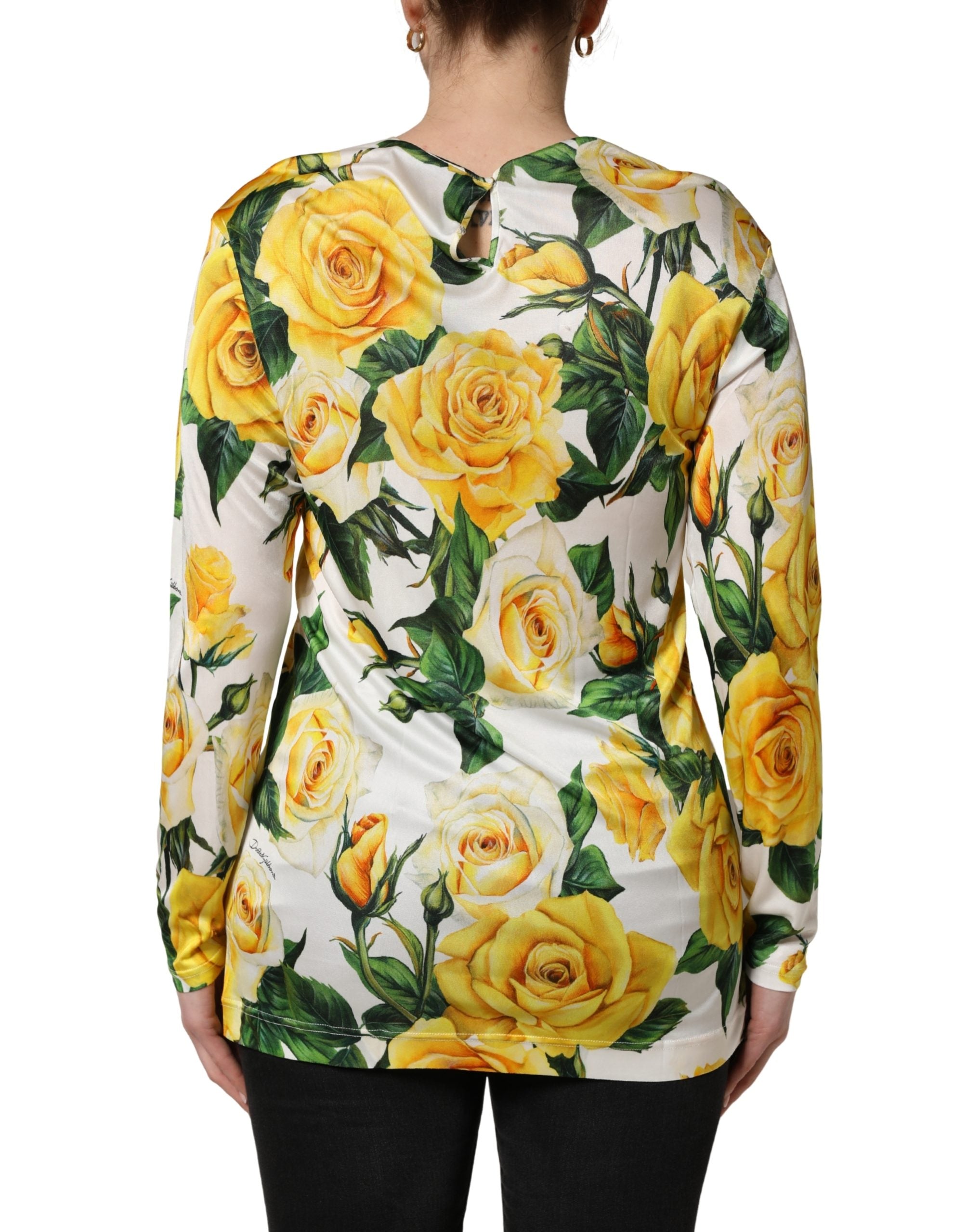 Dolce & Gabbana Yellow Rose Floral Long Sleeves Blouse Women's Top (Pre-Owned)