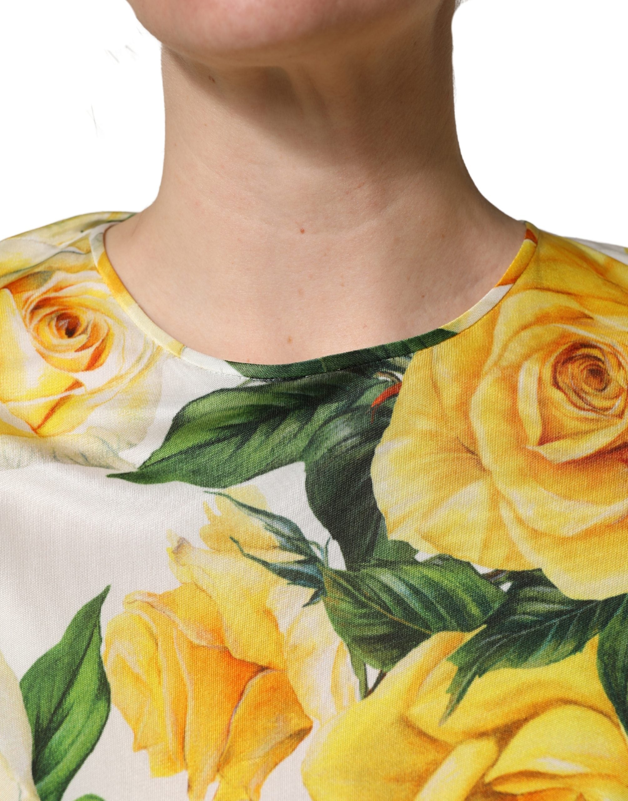 Dolce & Gabbana Yellow Rose Floral Long Sleeves Blouse Women's Top (Pre-Owned)