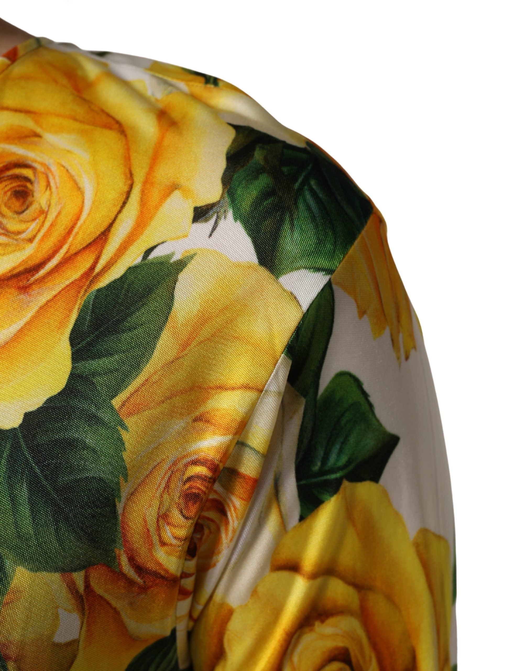 Dolce & Gabbana Yellow Rose Floral Long Sleeves Blouse Women's Top (Pre-Owned)