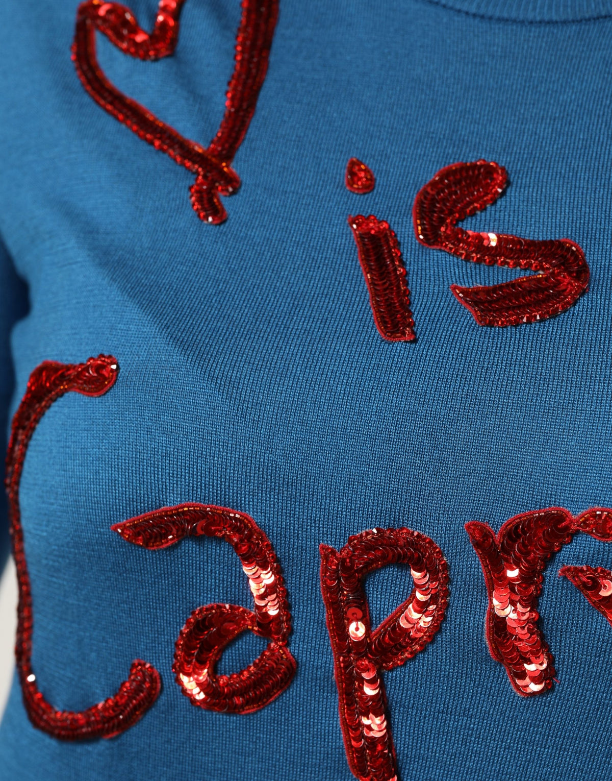 Dolce & Gabbana Blue Silk Sequined CrewNeck Pullover Women's Sweater