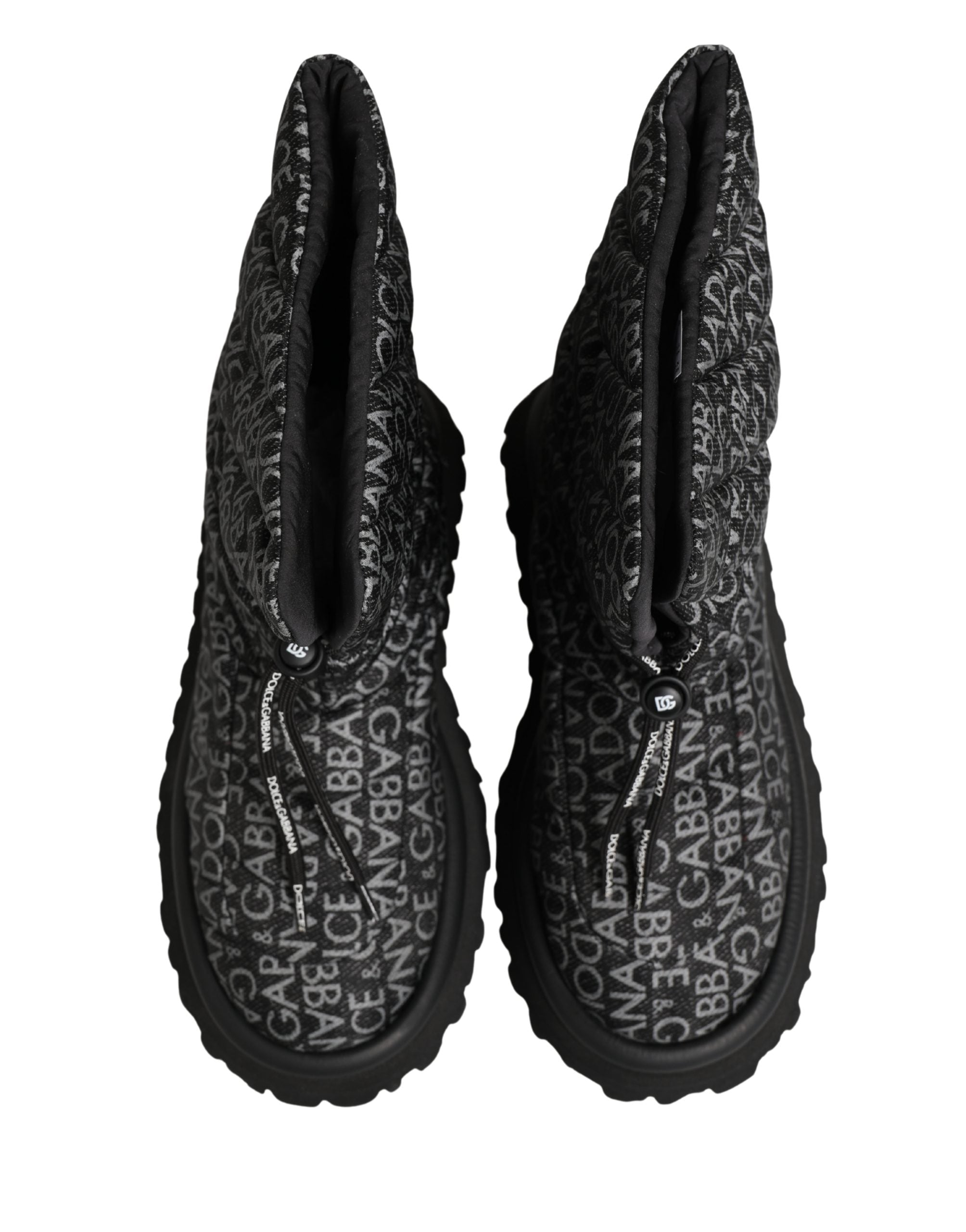 Dolce & Gabbana Black Logo Print Lace Up Snow Boots Men's Shoes