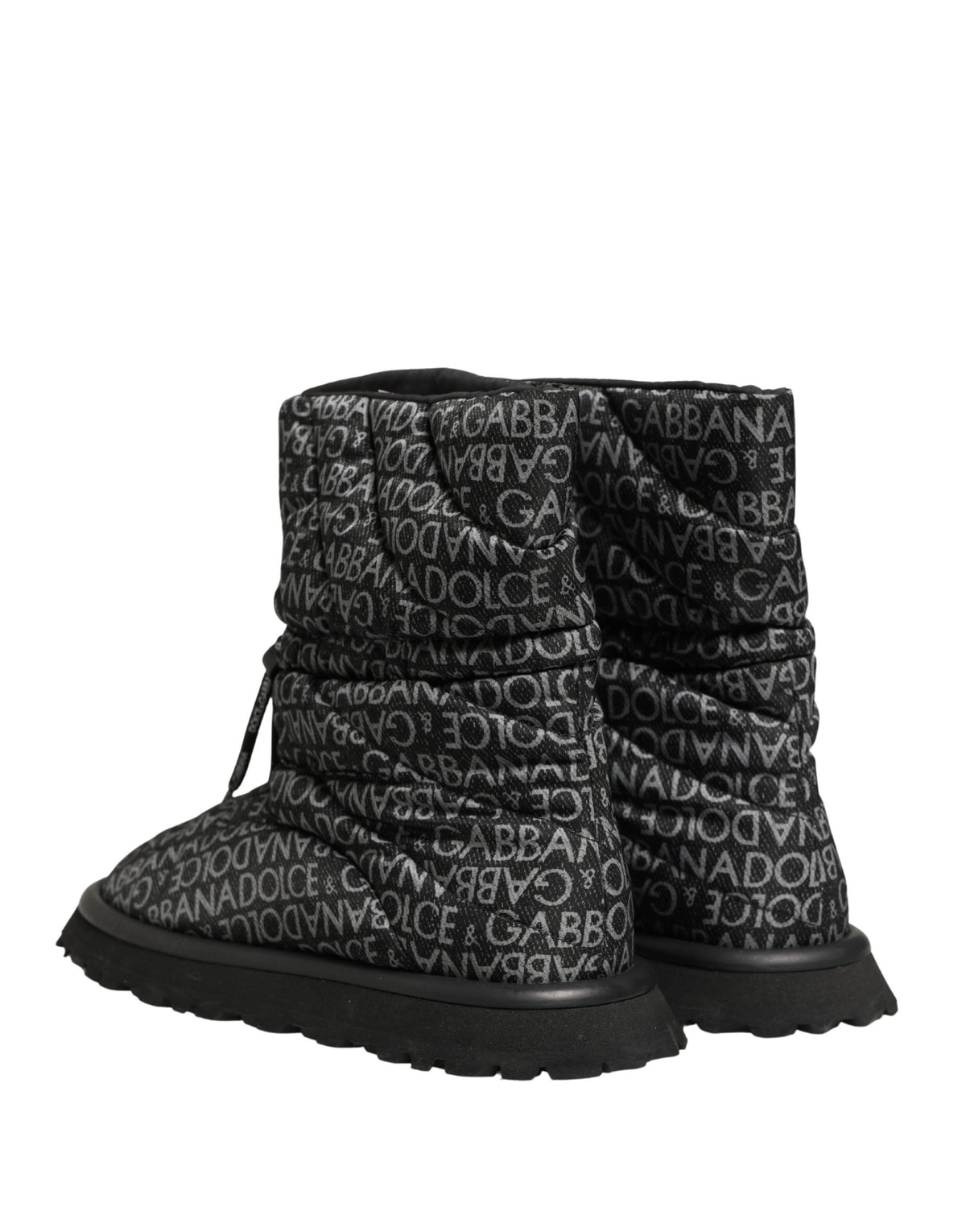 Dolce & Gabbana Black Logo Print Lace Up Snow Boots Men's Shoes