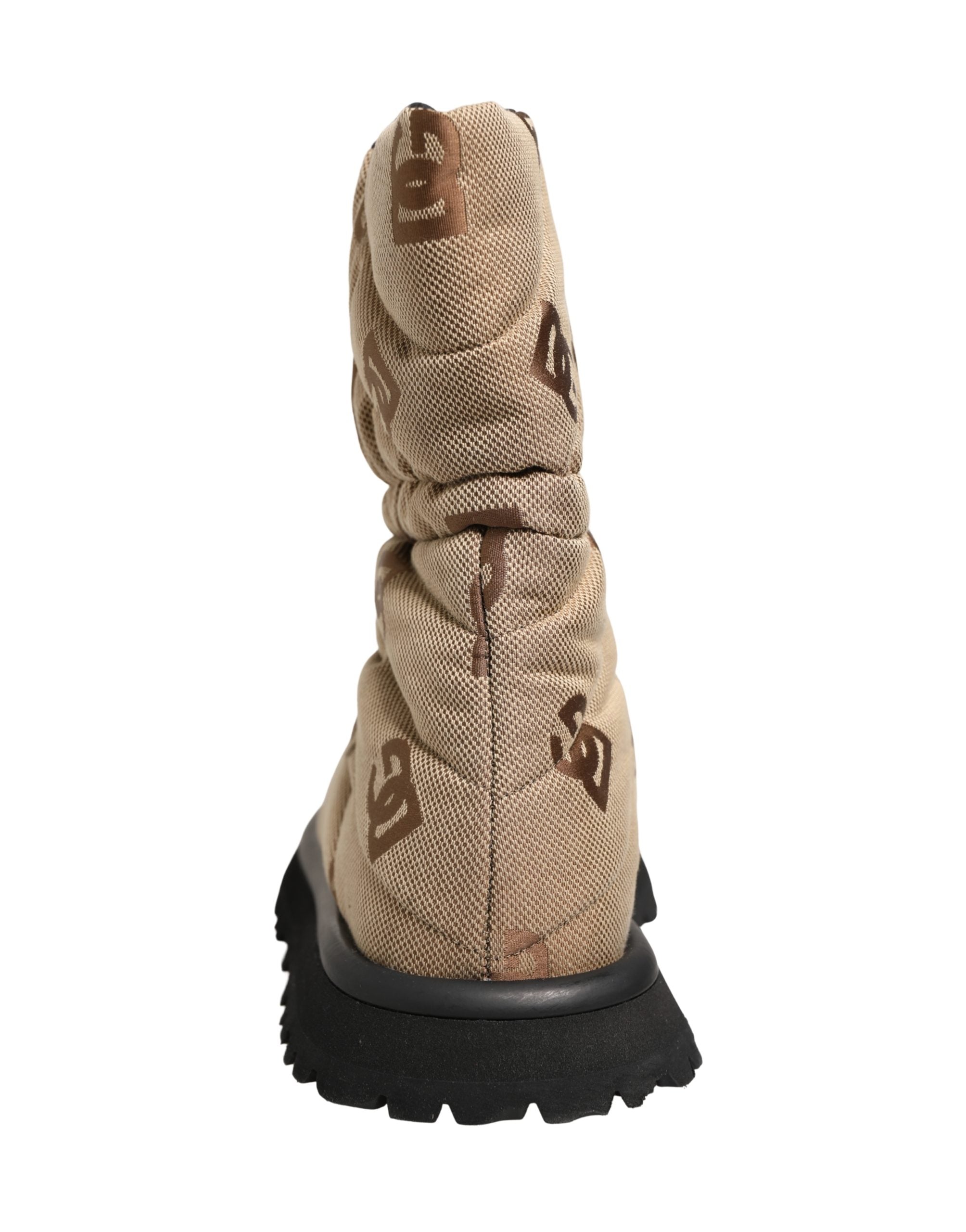 Dolce & Gabbana Brown Logo Print Lace Up Snow Boots Men's Shoes