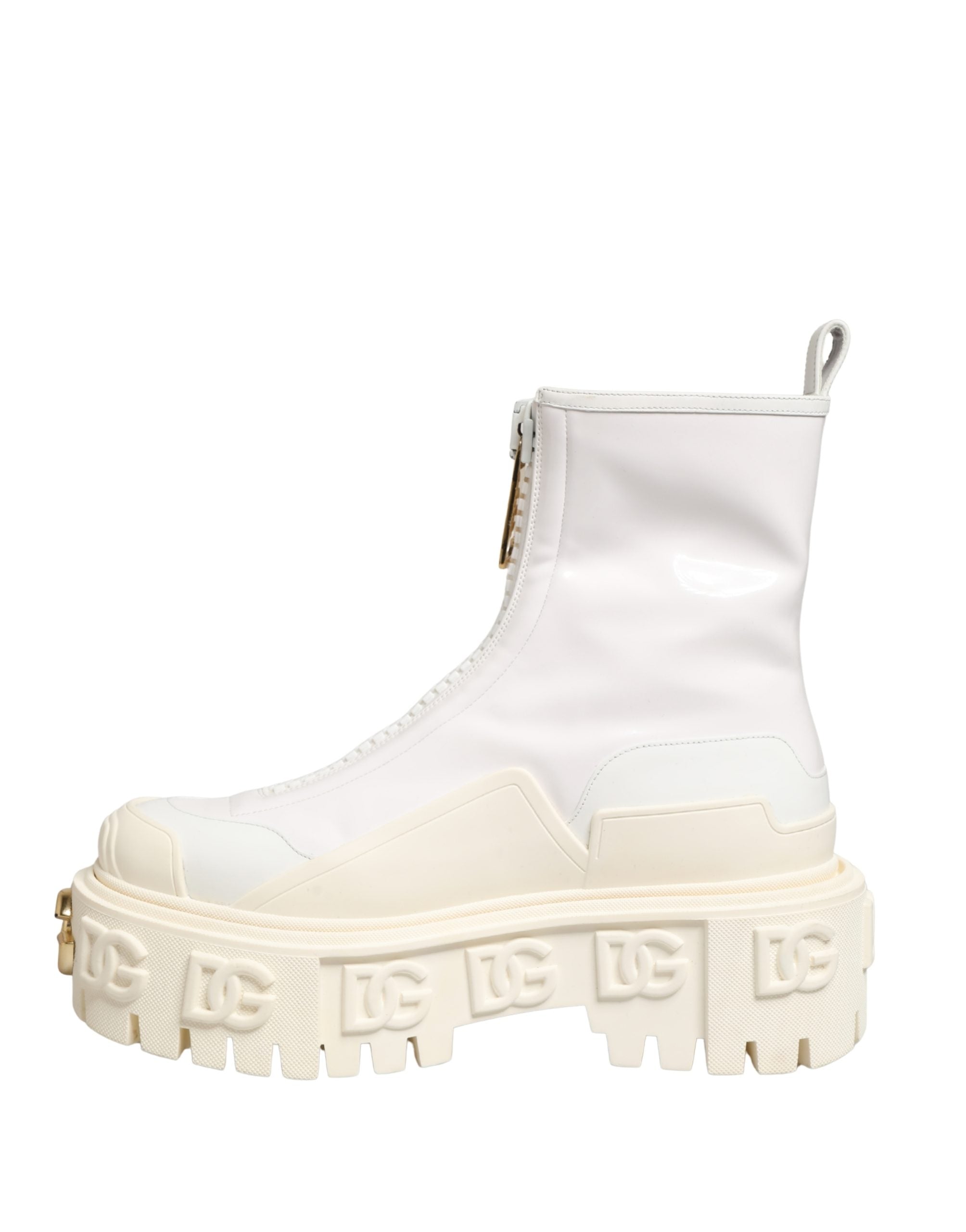 Dolce & Gabbana White Leather Rubber Logo Ankle Boots Women's Shoes