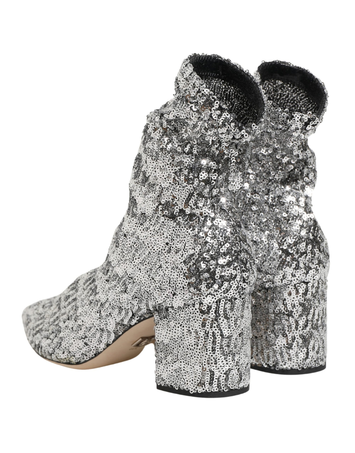 Dolce & Gabbana Silver Sequined Short Boots Stretch Women's Shoes
