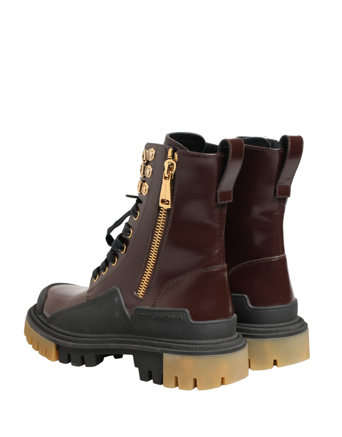 Dolce & Gabbana Maroon Leather Lace Up Biker Boots Women's Shoes (Pre-Owned)
