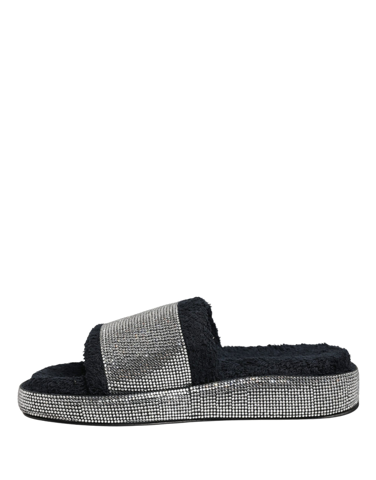 Dolce & Gabbana Black Crystal Embellished Platform Slides Women's Shoes
