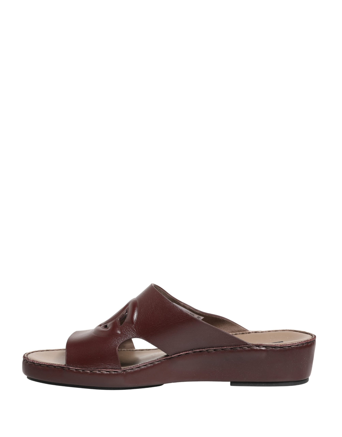 Dolce & Gabbana Maroon Leather Cutout DG Logo Sandals Women's Shoes