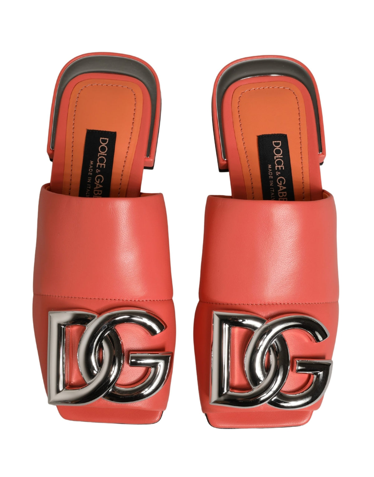 Dolce & Gabbana Orange DG Logo Leather Flats Sandals Women's Shoes