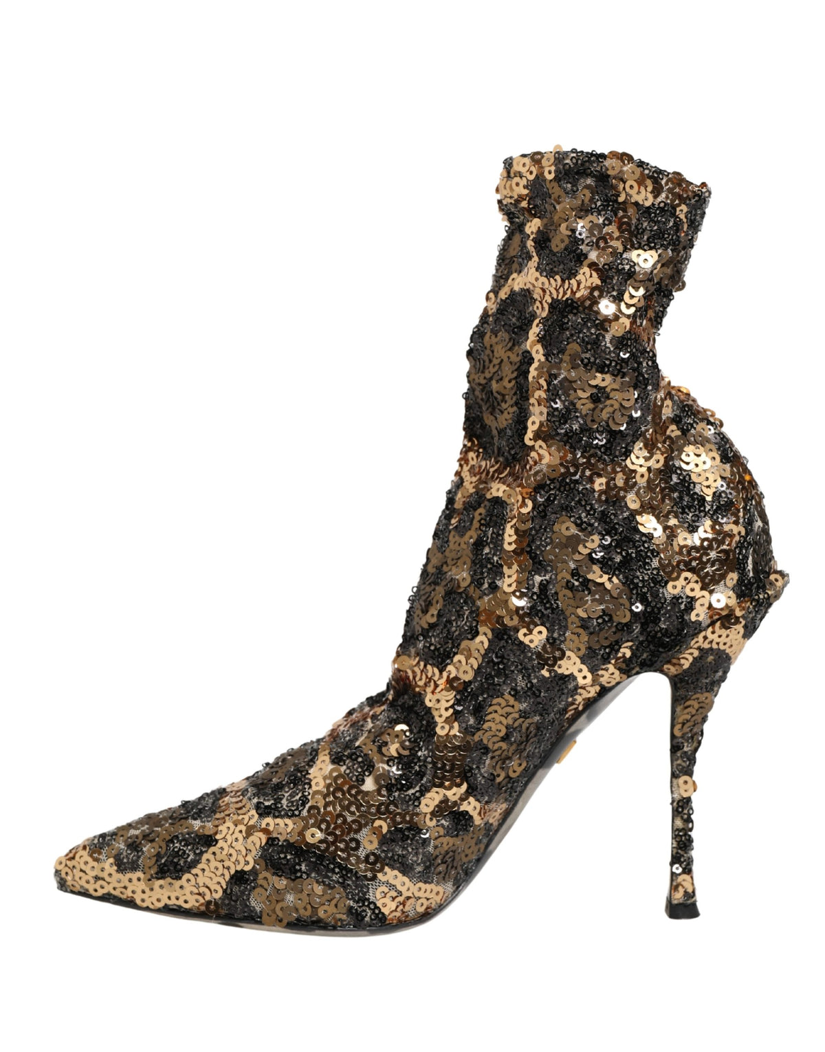 Dolce & Gabbana Gold Leopard Sequin Sock Ankle Boots Women's Shoes
