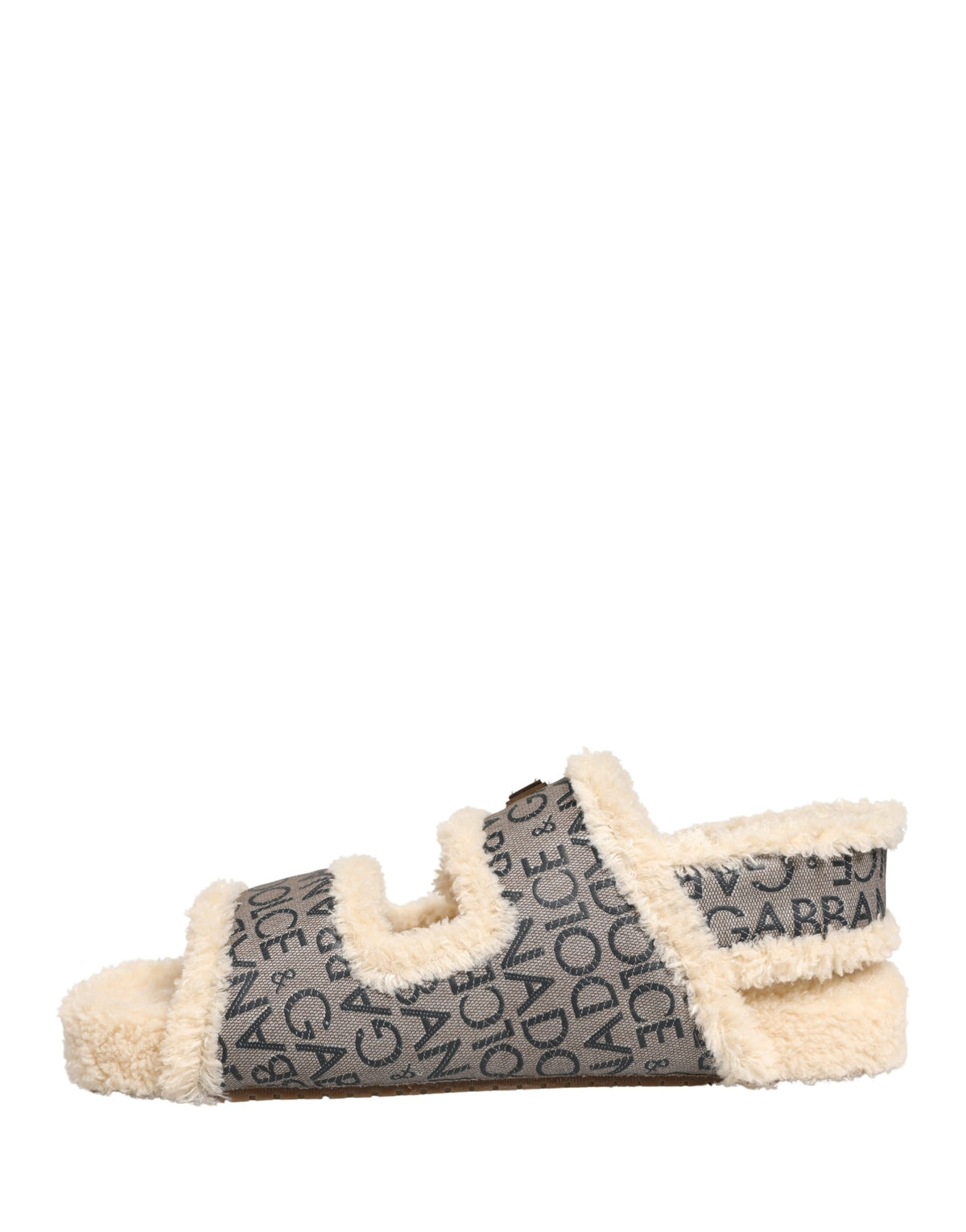 Dolce & Gabbana Beige Faux Fur Logo Print Flats Sandals Men's Shoes