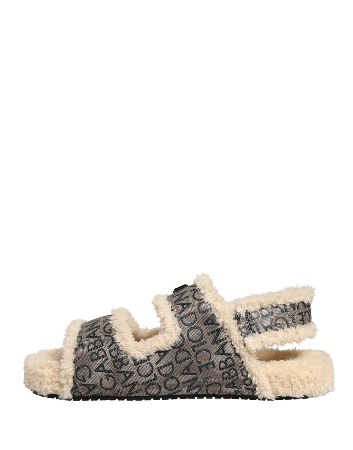 Dolce & Gabbana Beige Faux Fur Logo Print Flats Sandals Men's Shoes