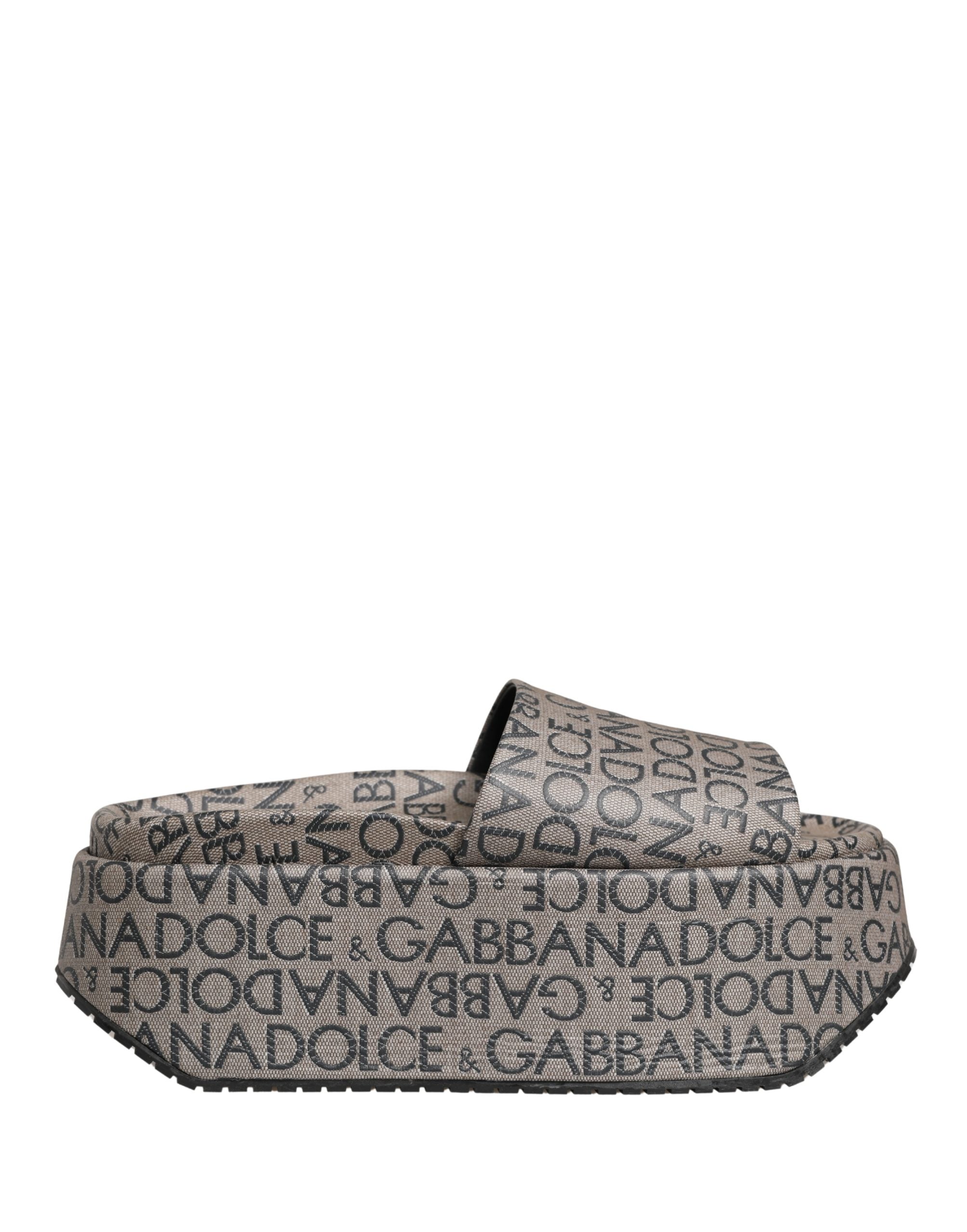 Dolce & Gabbana Gray Leather Monogram Logo Sandals Men's Shoes