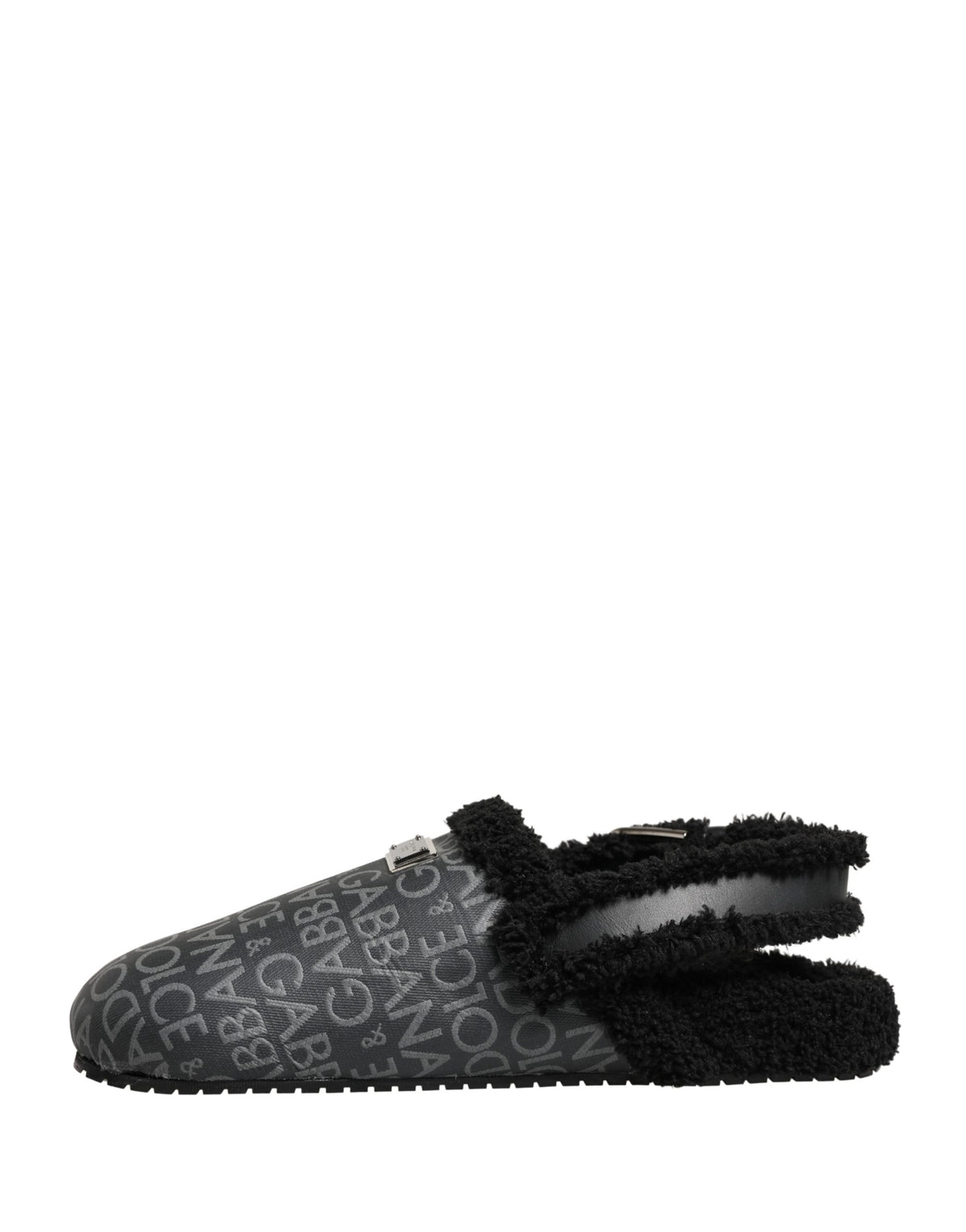 Dolce & Gabbana Gray Faux Fur Jacquard Mules Sandals Men's Shoes