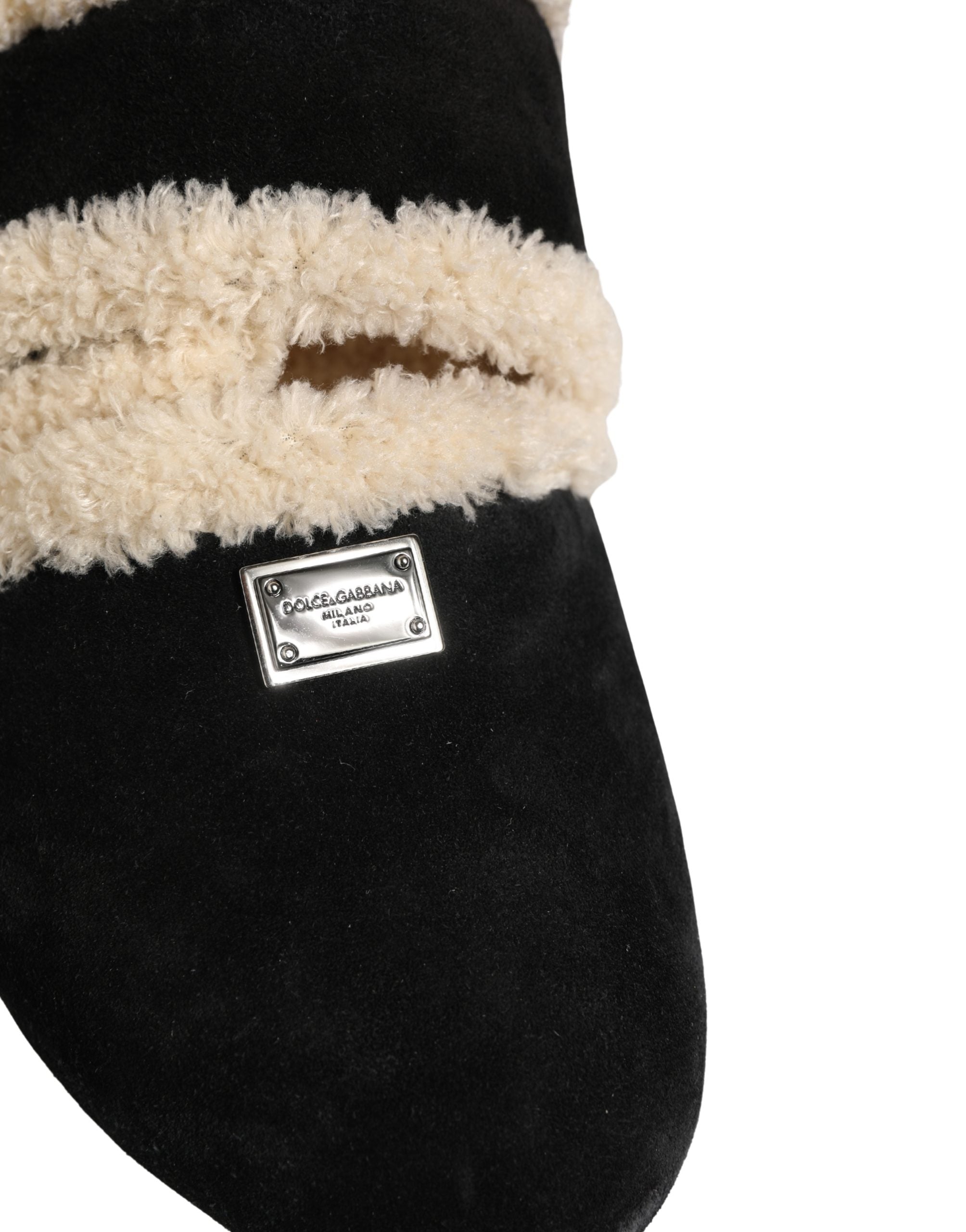 Dolce & Gabbana Beige Black Faux Fur Flats Men Sandals Men's Shoes