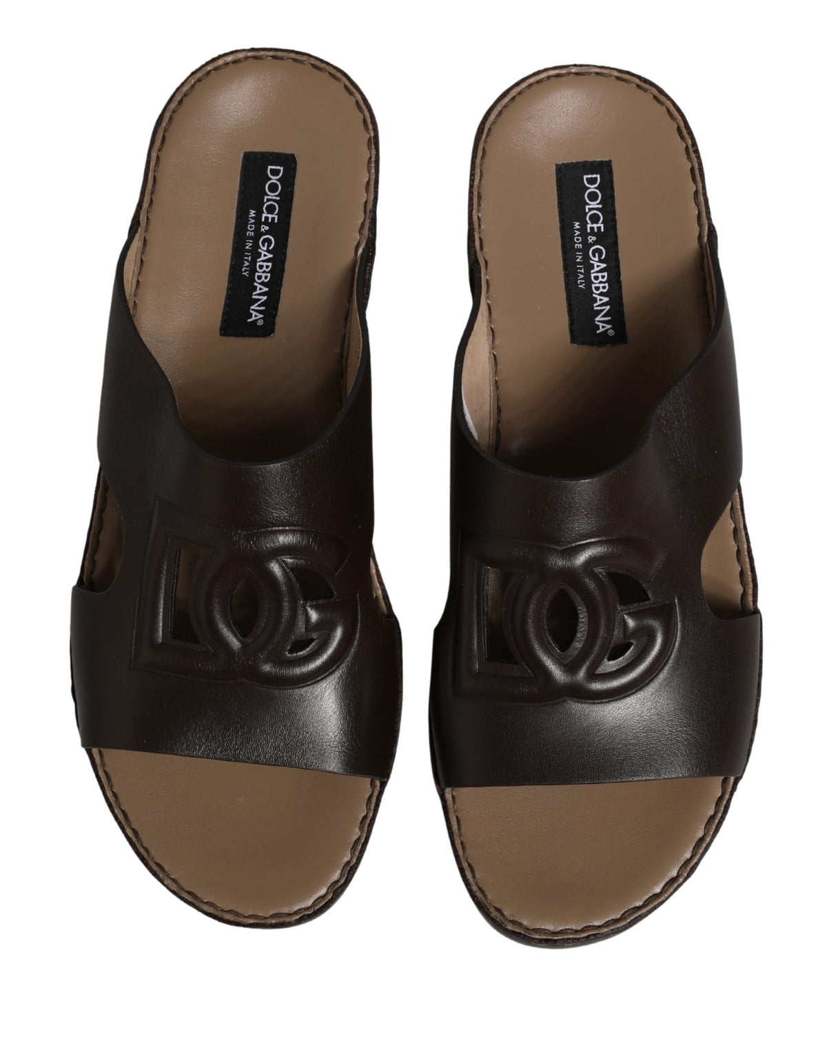 Dolce & Gabbana Brown Leather Cutout DG Logo Sandals Men's Shoes