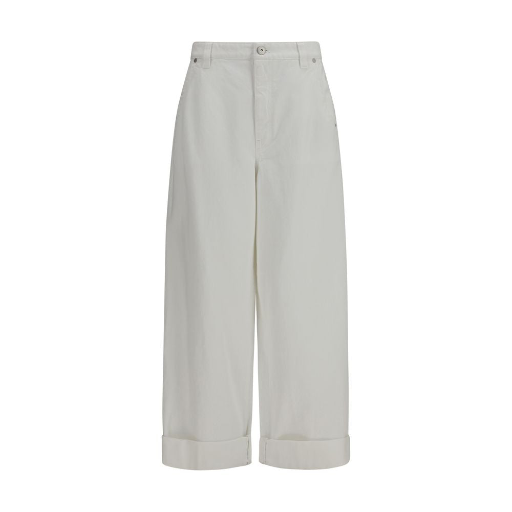 Brunello Cucinelli White Cotton Casual Women's Pants