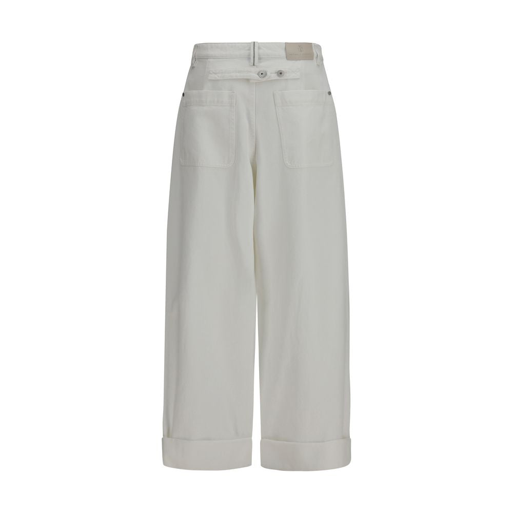 Brunello Cucinelli White Cotton Casual Women's Pants