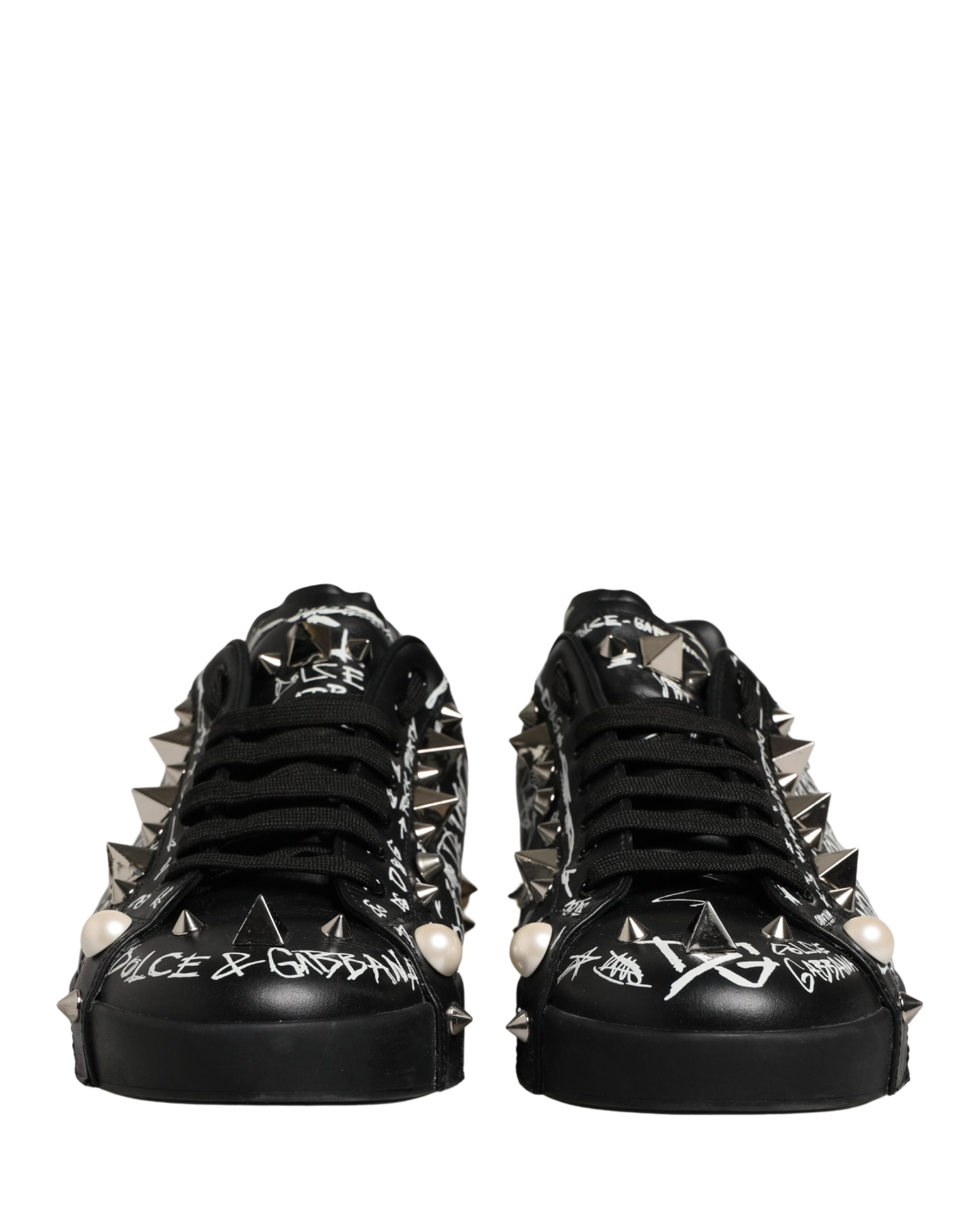 Dolce & Gabbana Black Portofino Graffiti Stud Sneakers Men's Shoes (Pre-Owned)