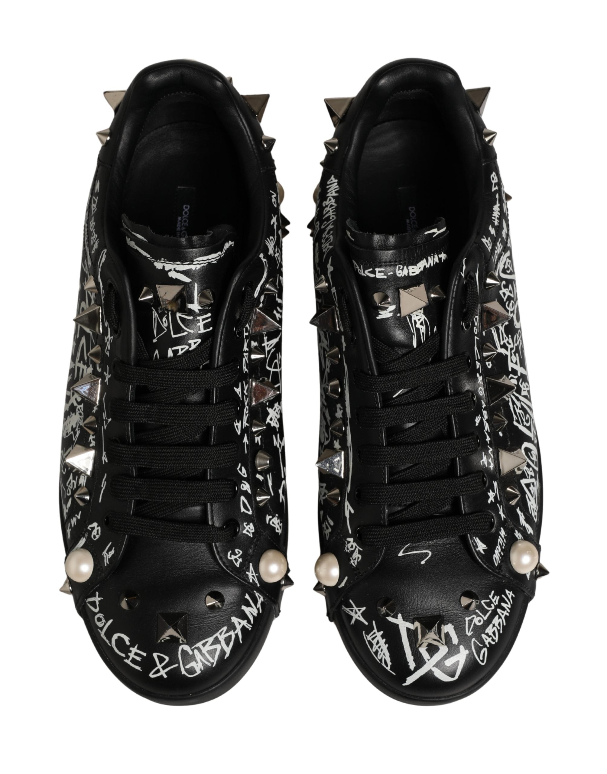 Dolce & Gabbana Black Portofino Graffiti Stud Sneakers Men's Shoes (Pre-Owned)