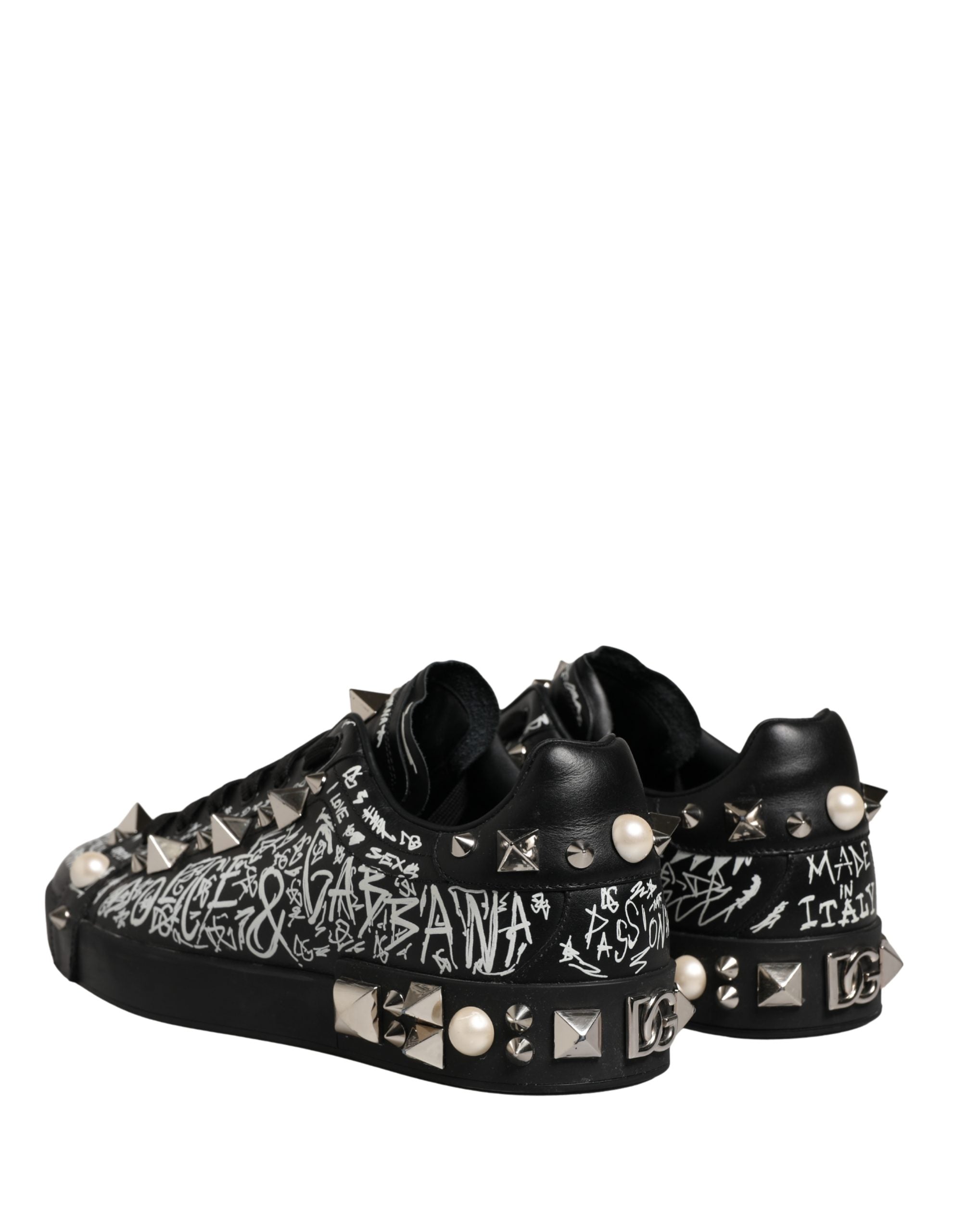 Dolce & Gabbana Black Portofino Graffiti Stud Sneakers Men's Shoes (Pre-Owned)