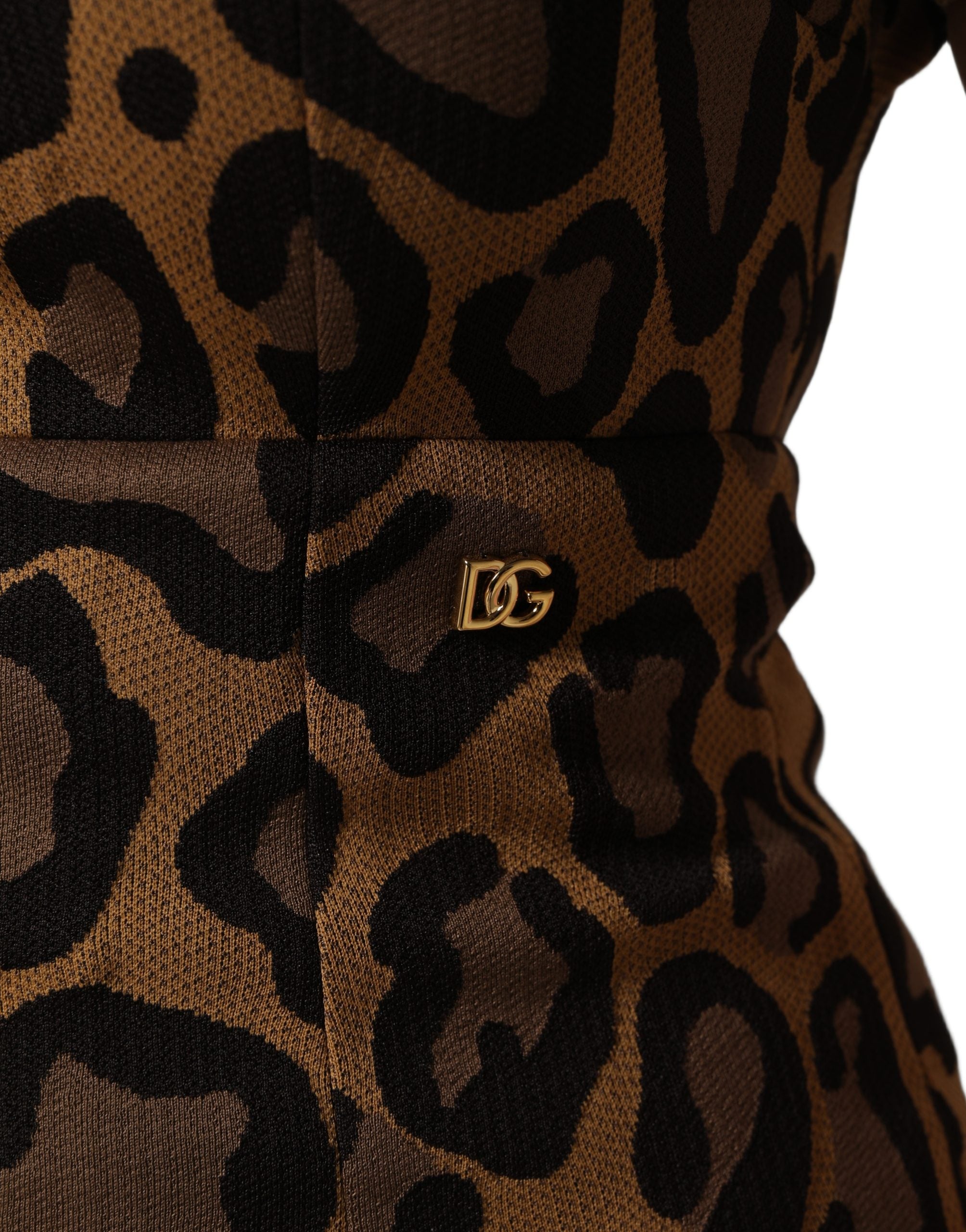 Dolce & Gabbana Brown Leopard Jacquard Knee Length Women's Dress