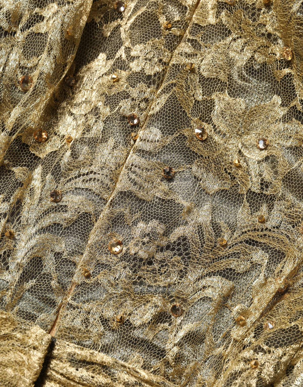 Dolce & Gabbana Gold Sheer Lace Crystal Embellished Women's Dress