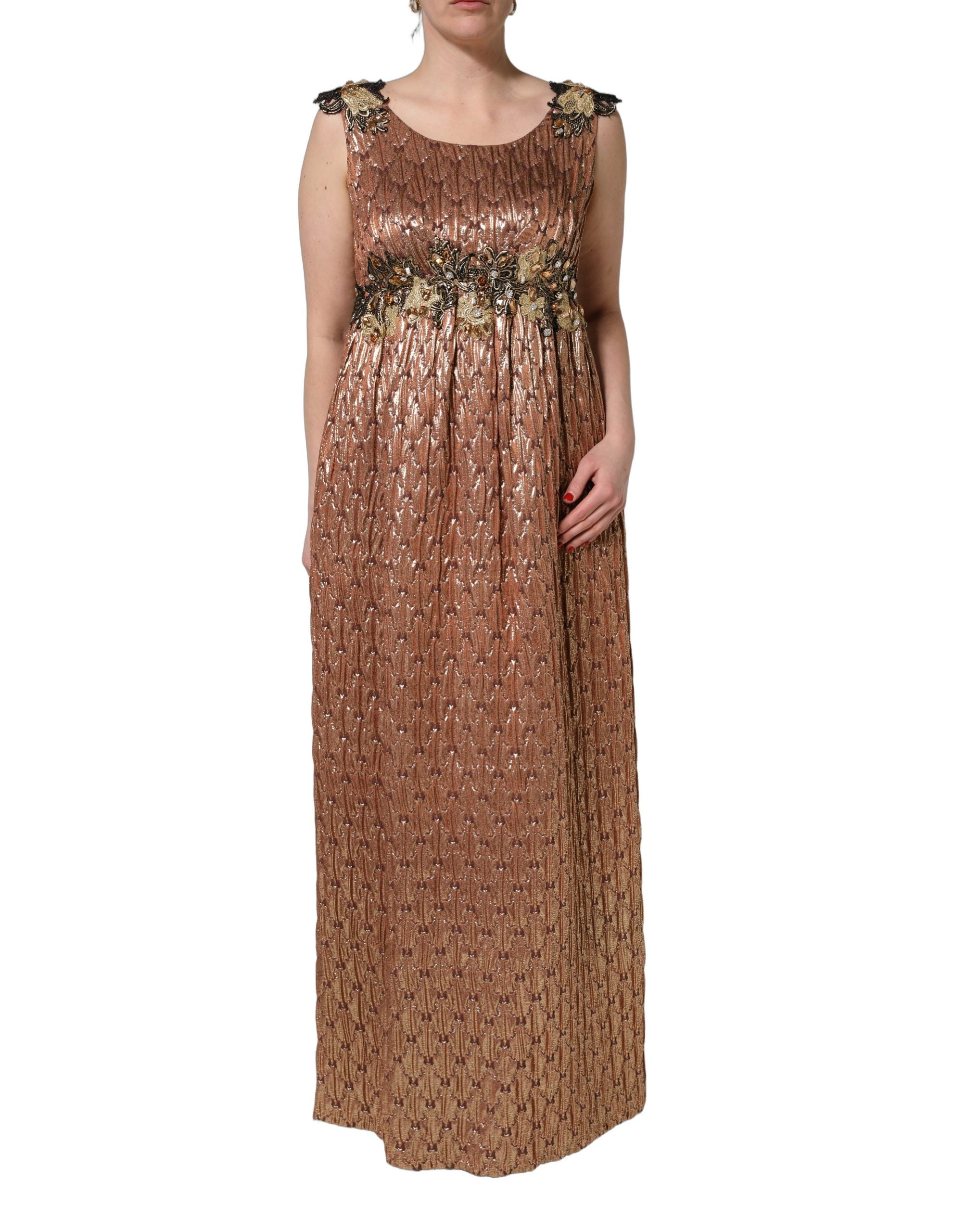Dolce & Gabbana Brown Metallic Crystal Evening Gown Women's Dress