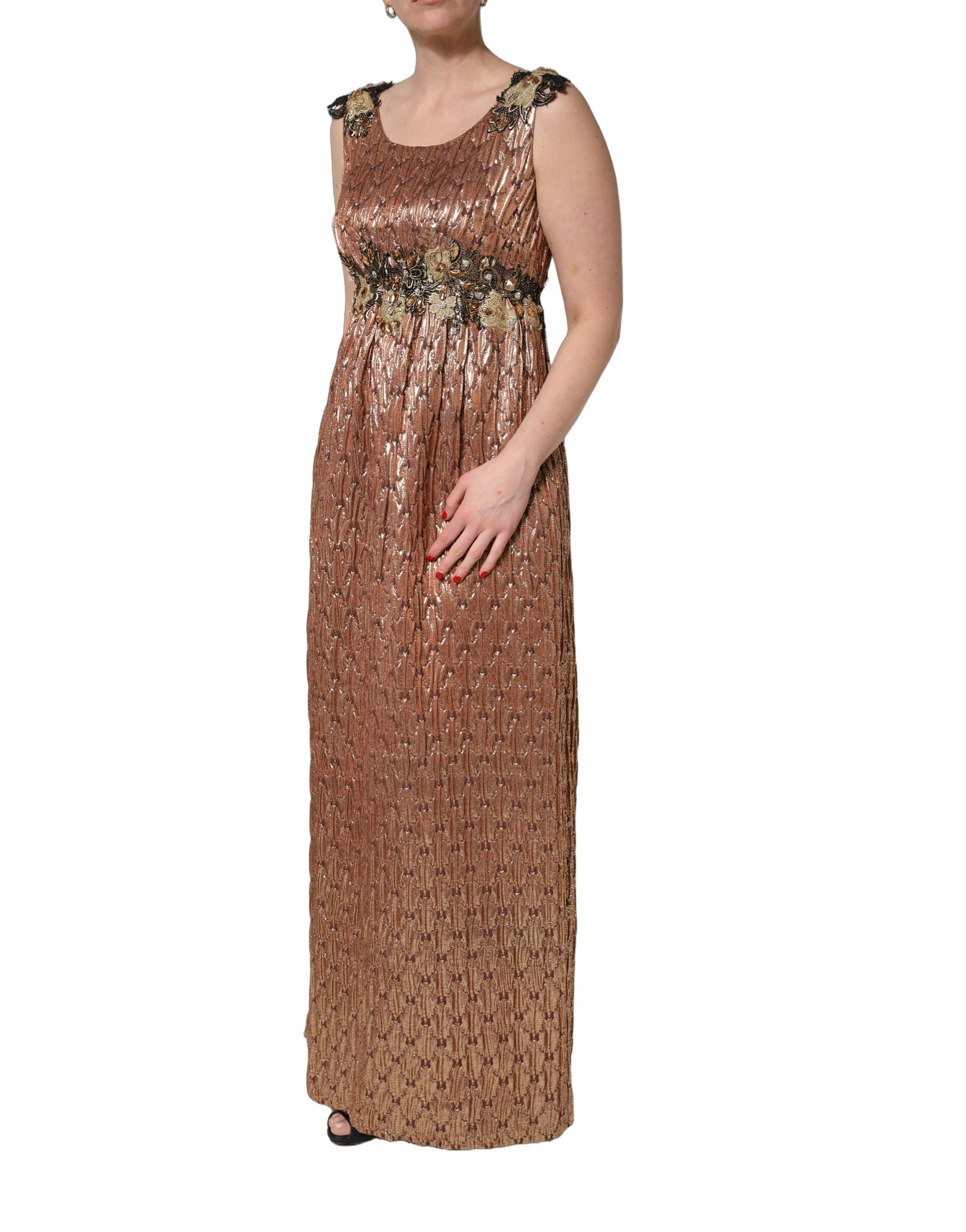 Dolce & Gabbana Brown Metallic Crystal Evening Gown Women's Dress