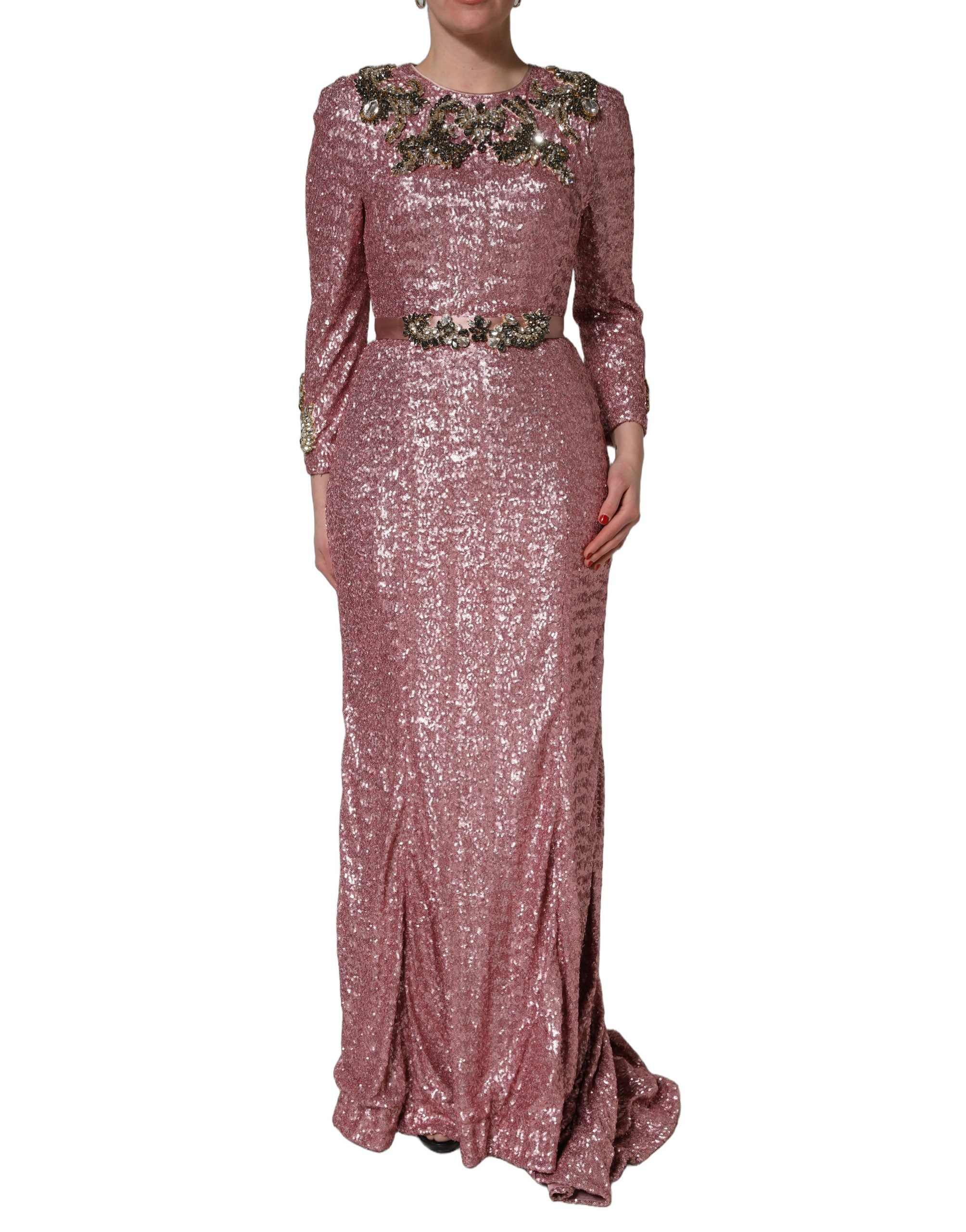 Dolce & Gabbana Pink Embellished Sequined Evening Gown Women's Dress (Pre-Owned)