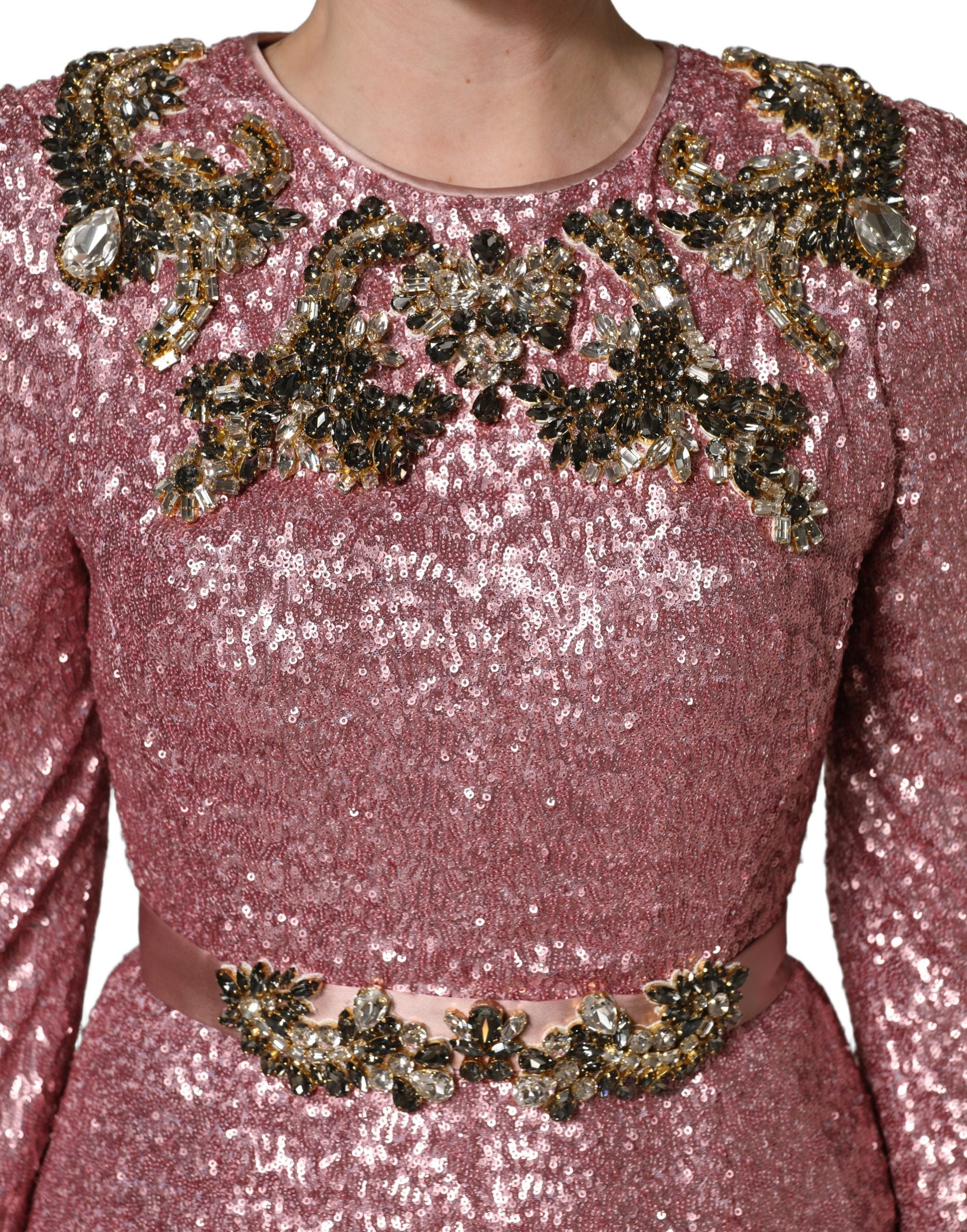 Dolce & Gabbana Pink Embellished Sequined Evening Gown Women's Dress (Pre-Owned)