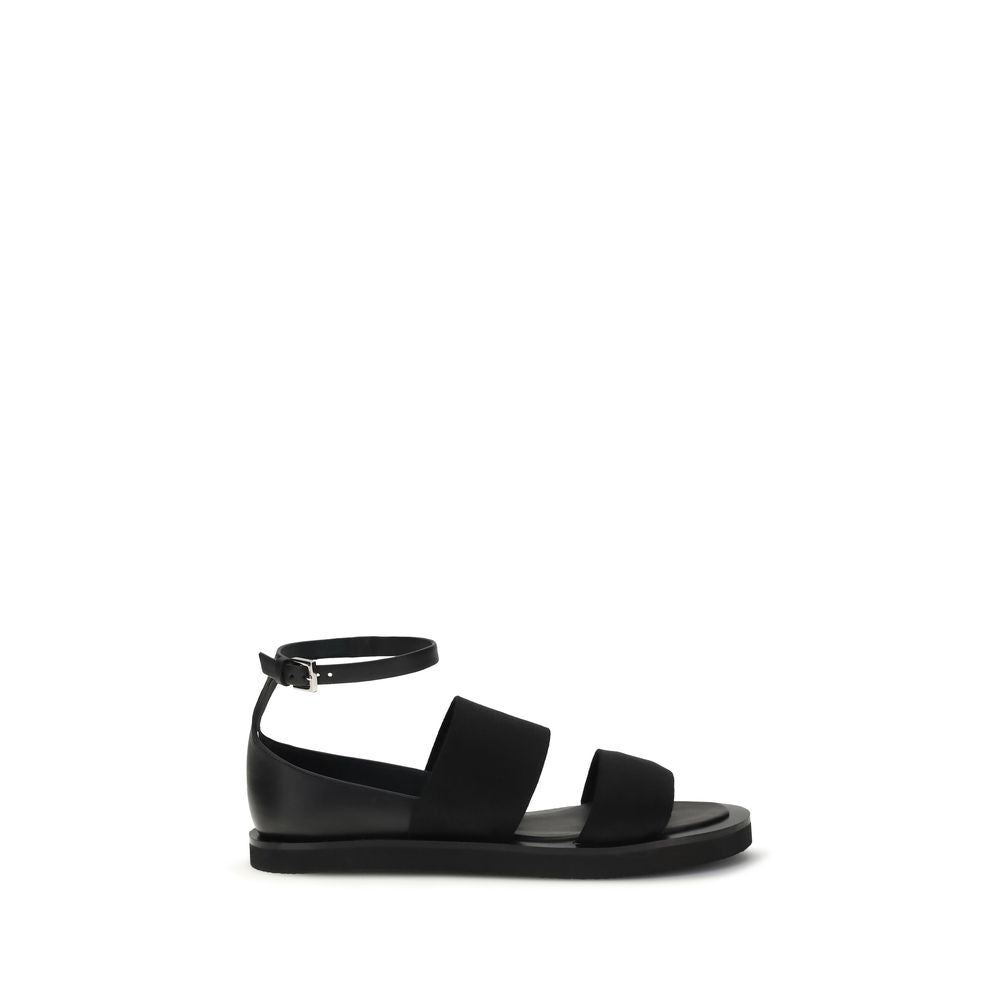 Max Mara Black Calf Leather Bos Taurus Flat Women's Sandals