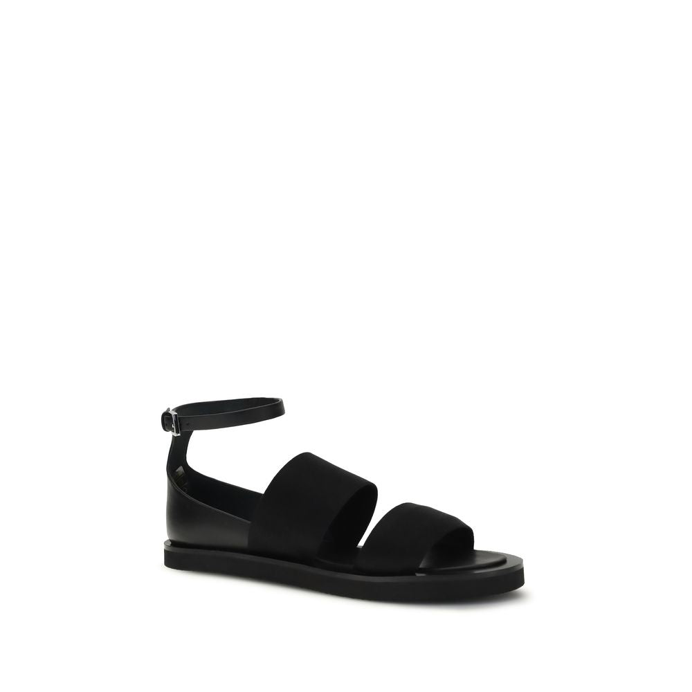 Max Mara Black Calf Leather Bos Taurus Flat Women's Sandals