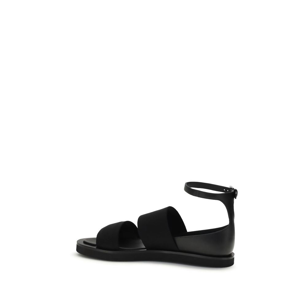Max Mara Black Calf Leather Bos Taurus Flat Women's Sandals
