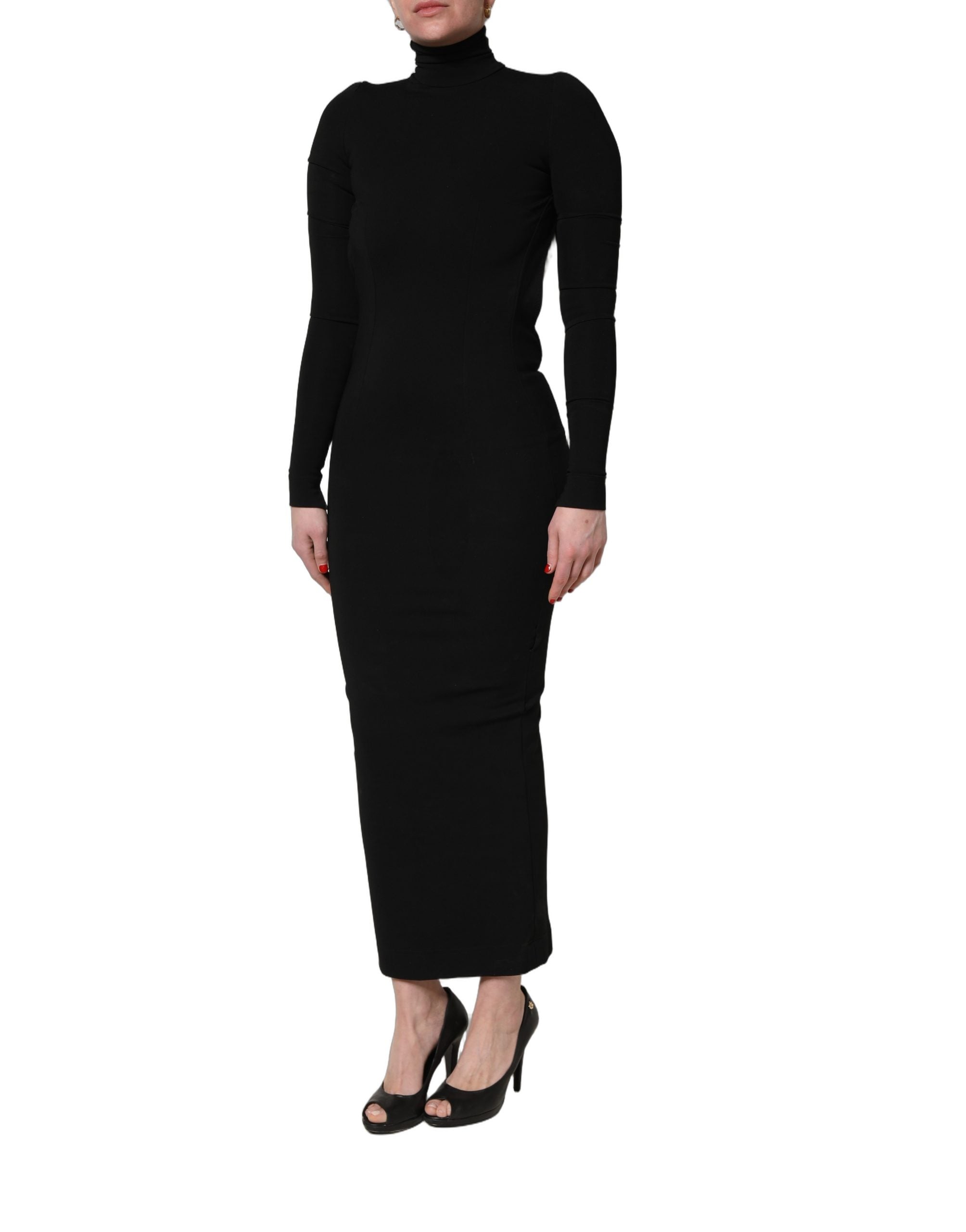 Dolce & Gabbana Black Long Sleeves Viscose Sheath Maxi Women's Dress (Pre-Owned)