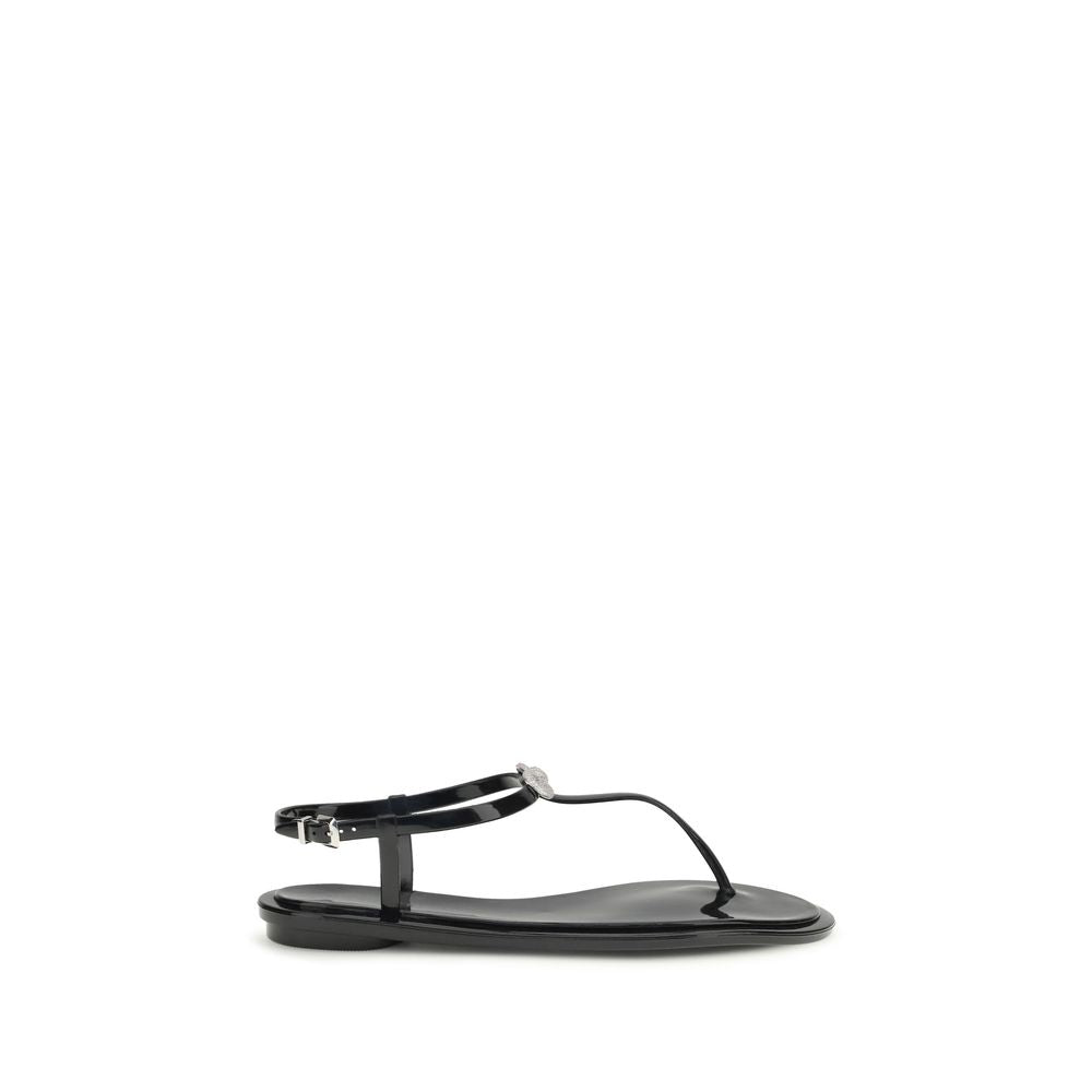 MACH & MACH Black Rubber Flat Women's Sandals