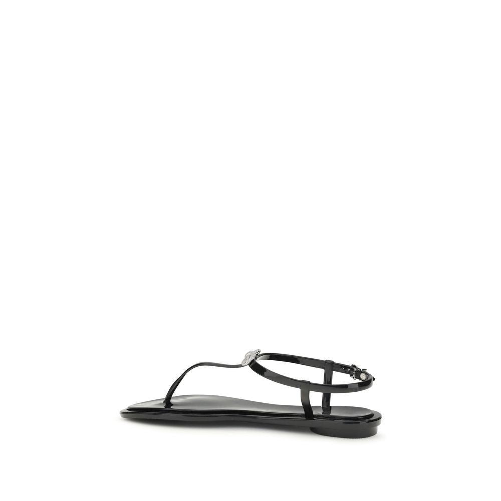 MACH & MACH Black Rubber Flat Women's Sandals