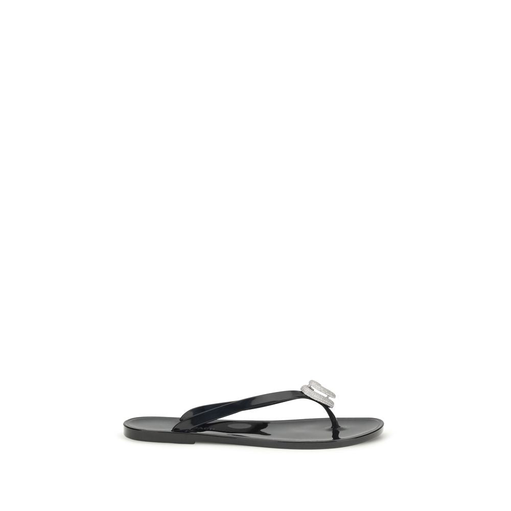 MACH & MACH Black Rubber Flat Women's Sandals