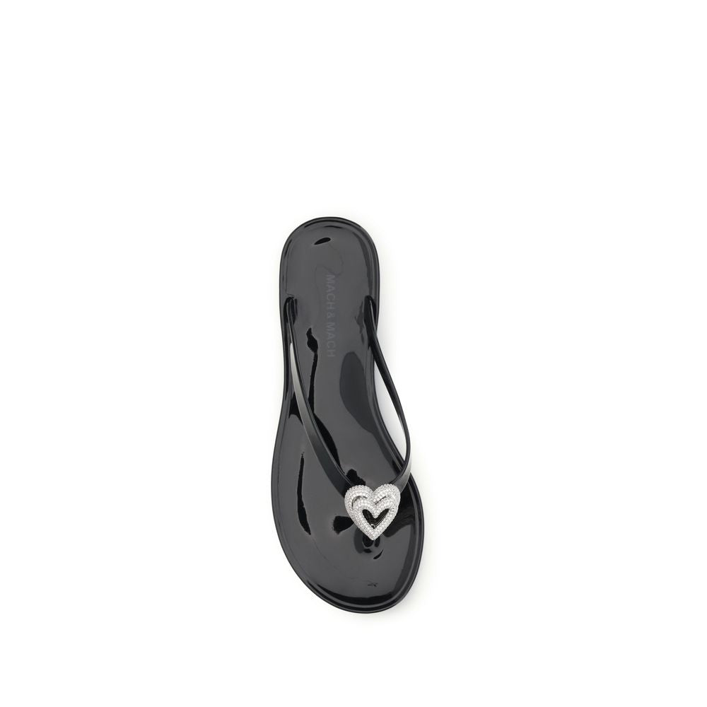 MACH & MACH Black Rubber Flat Women's Sandals
