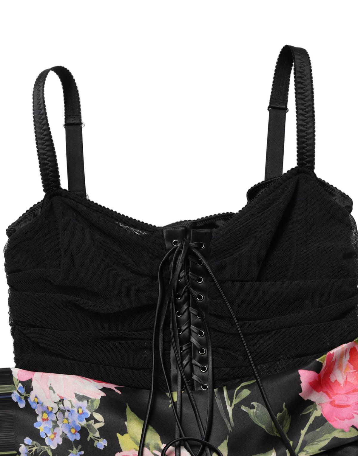 Dolce & Gabbana Black Sleeveless Bustier Floral Print Tiered Women's Dress