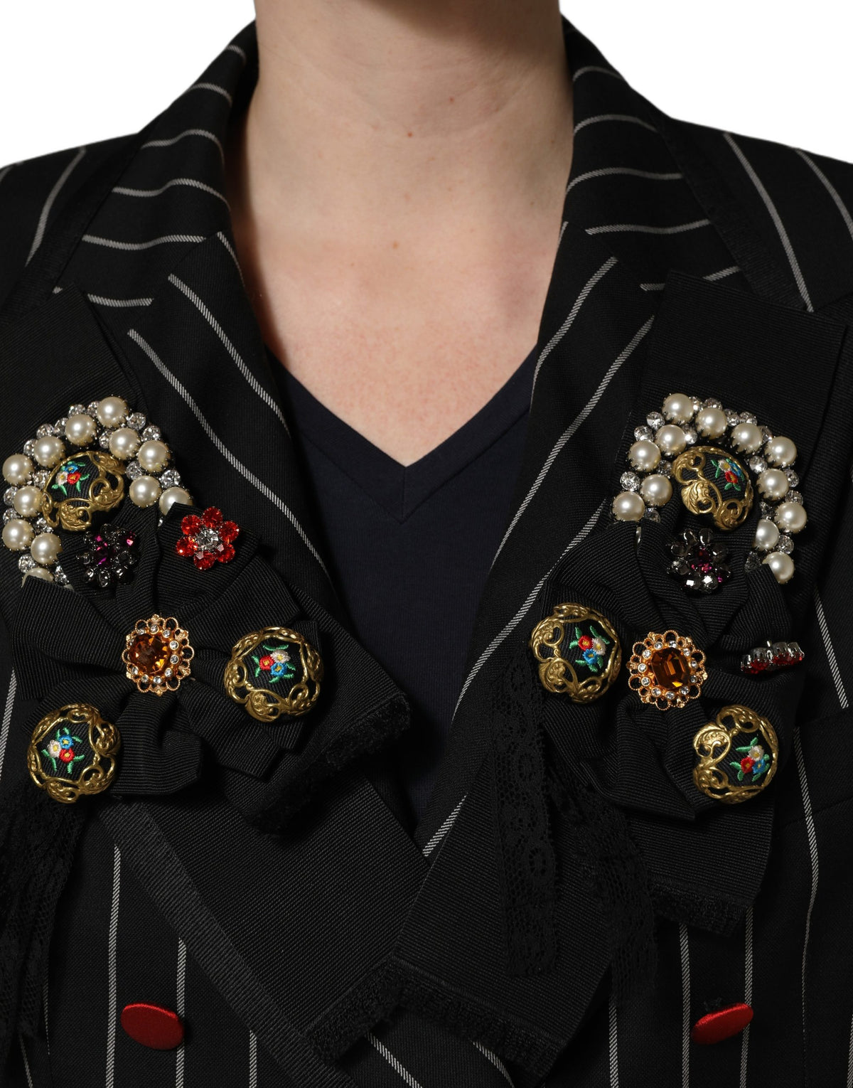 Dolce & Gabbana Black Stripe Double-Breasted Blazer Women's Jacket